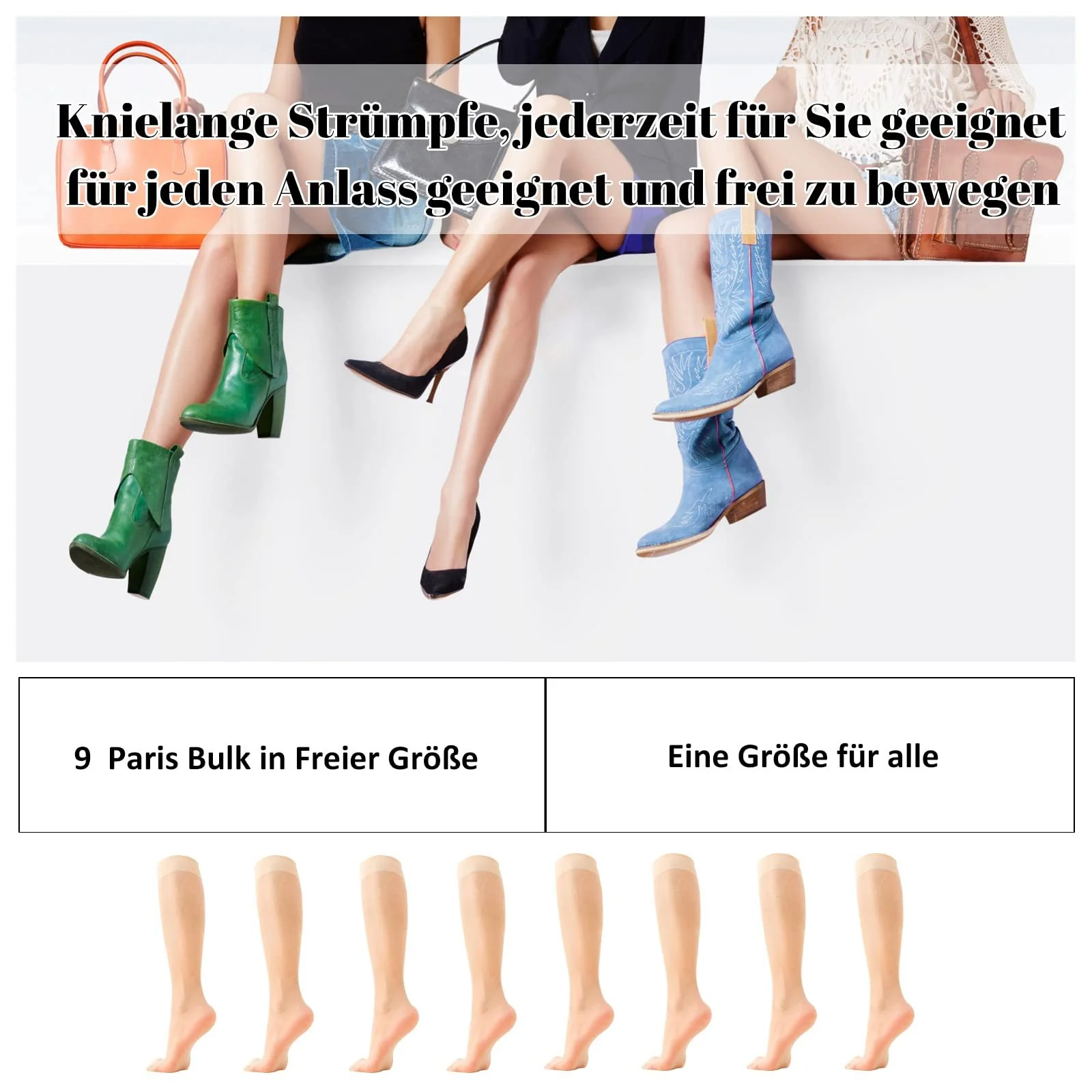 Комплект из 9 чулок до колена Seidenfein, нейлоновые чулки, женские носки до колена, зимние, фото №5