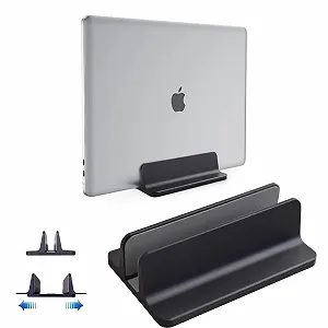 Вертикальная подставка для ноутбука алюминиевая регулируемая для MacBook Pro/Air, iPad, Samsung, Huawei, Surface, Dell, HP, Lenovo и других (черная) - Фото 1