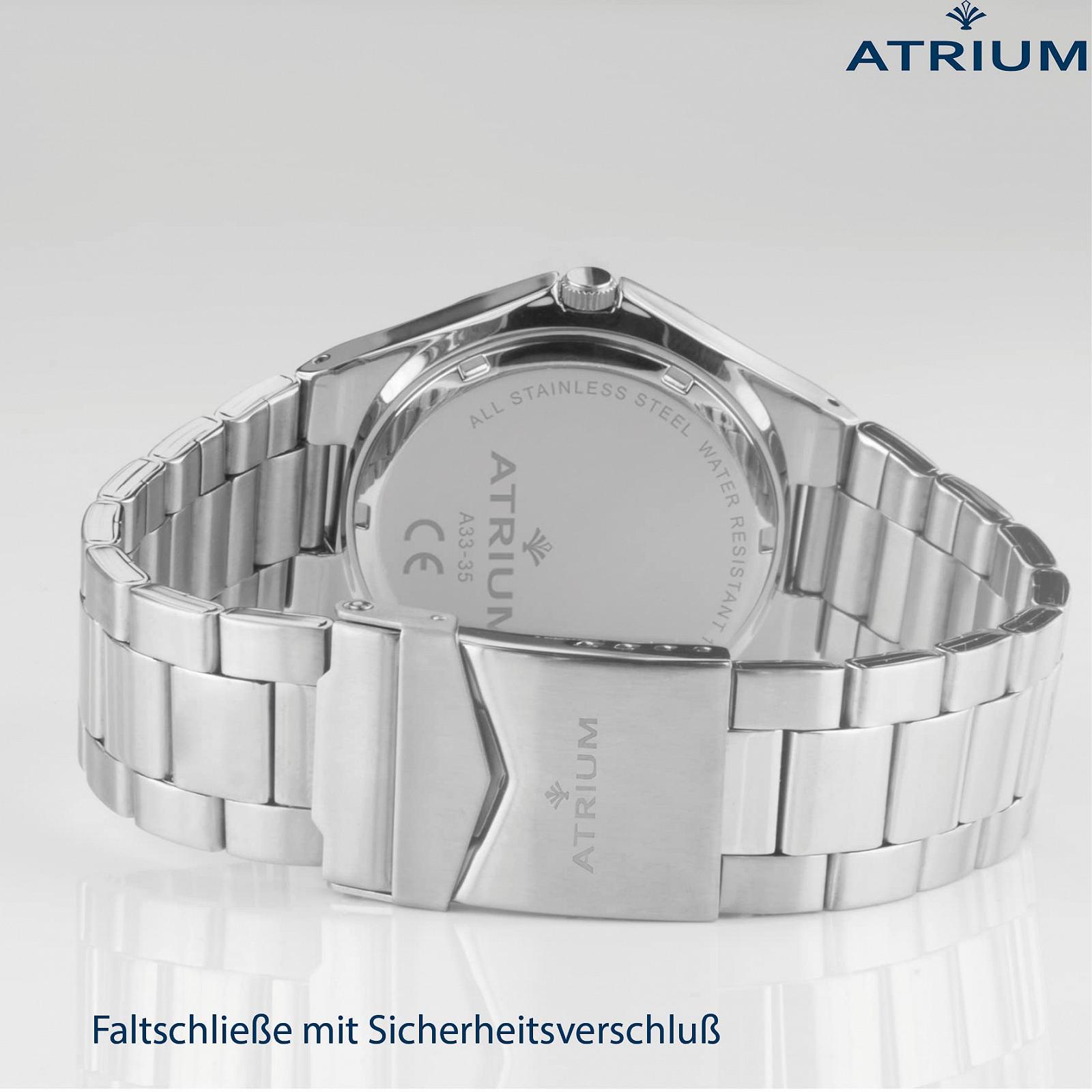 Часы Atrium A33-35 Мужские Аналоговые Кварцевые Нержавеющая сталь Сапфировое стекло с нержавеющим браслетом и указателем даты Серебристый Синий, фото №4 Часы Atrium A33-35 Мужские Аналоговые Кварцевые Нержавеющая сталь Сапфировое стекло с нержавеющим браслетом и указателем даты Серебристый Синий, фото №4