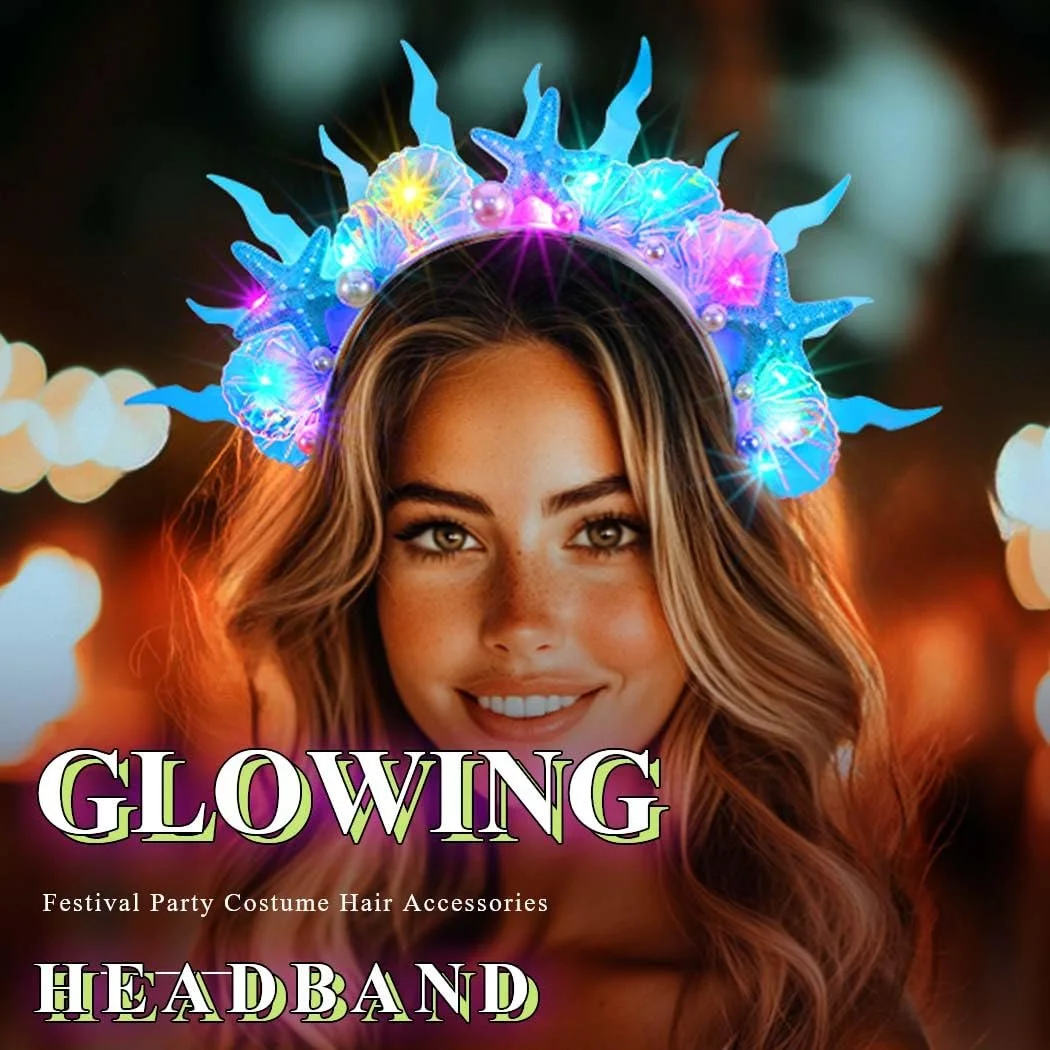 Обруч для волосся зі світлодіодною морською зіркою та мушлею Синій, фото №5 Обруч для волосся зі світлодіодною морською зіркою та мушлею Синій, фото №5