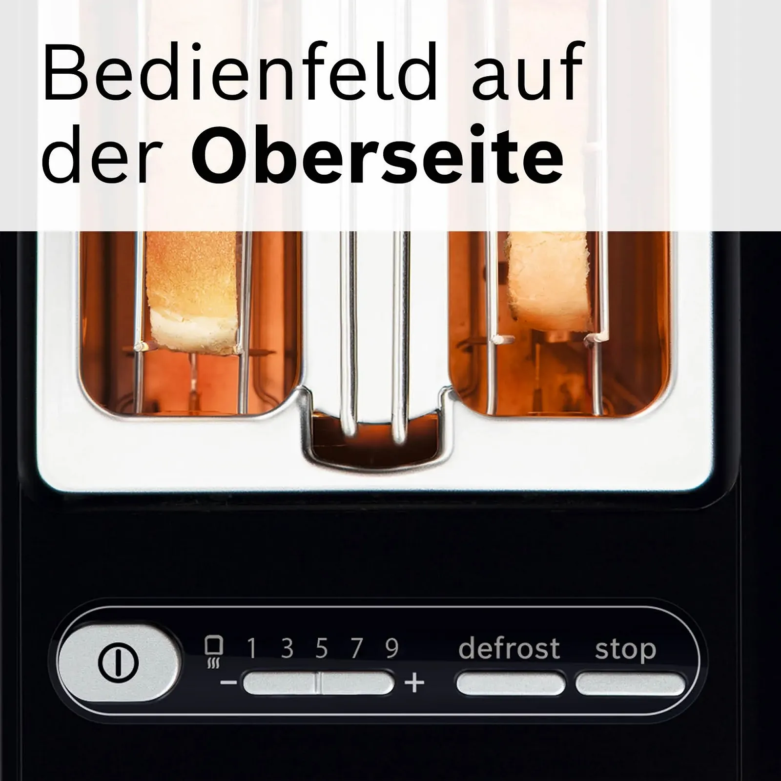 Тостер Bosch Styline TAT8613N, Вбудована насадка для булочок, Функція підйому, розморожування, Автоматичне вимкнення, Центрування хліба, 800 Вт, Нержавіюча сталь/Чорний, фото №5