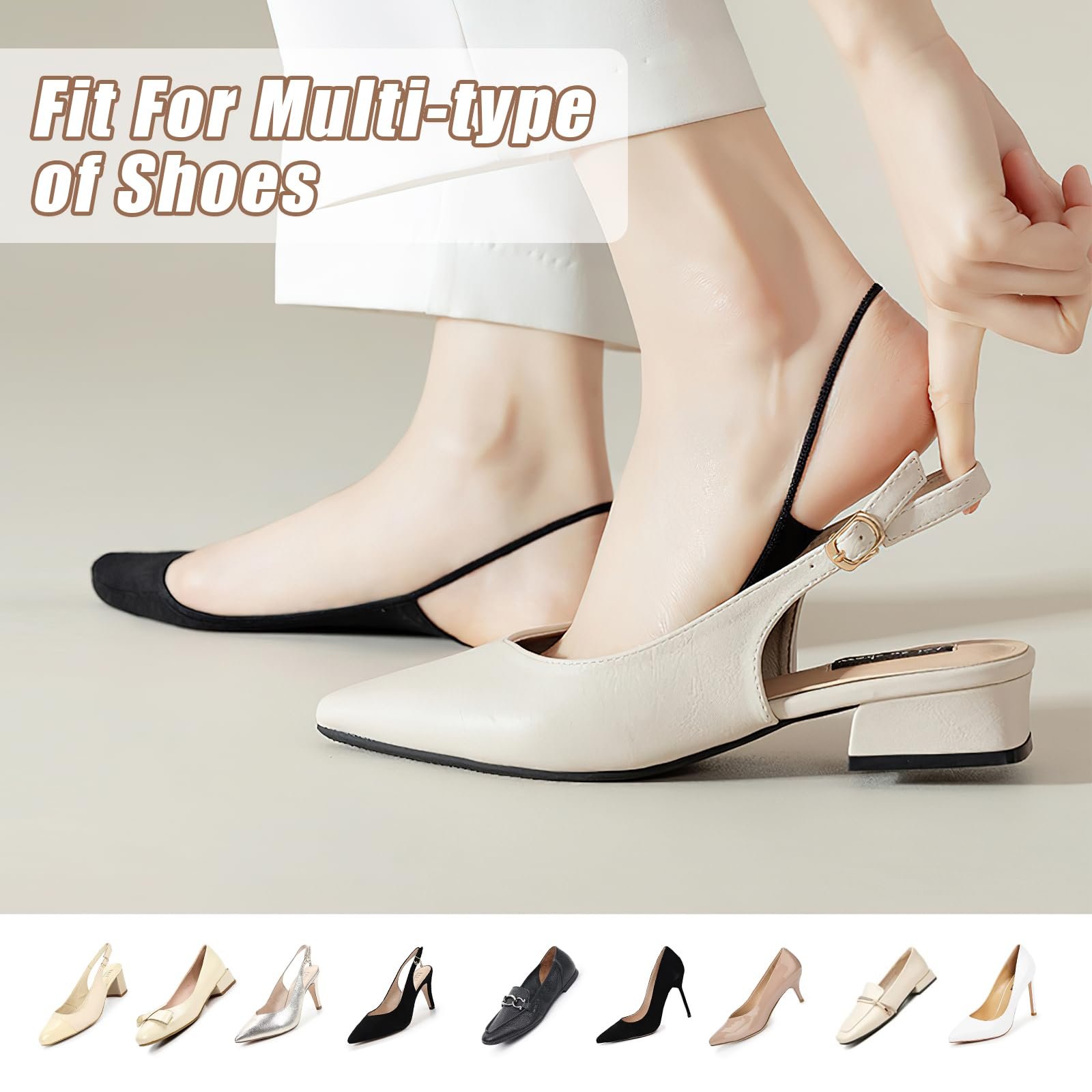 Женские хлопковые носки для босоножек и высоких каблуков, ультра невидимые носки с нескользящим силиконом, полуноски-подушечки для передней части стопы для обуви на ремешках, плоской формы, 6 пар, фото №5