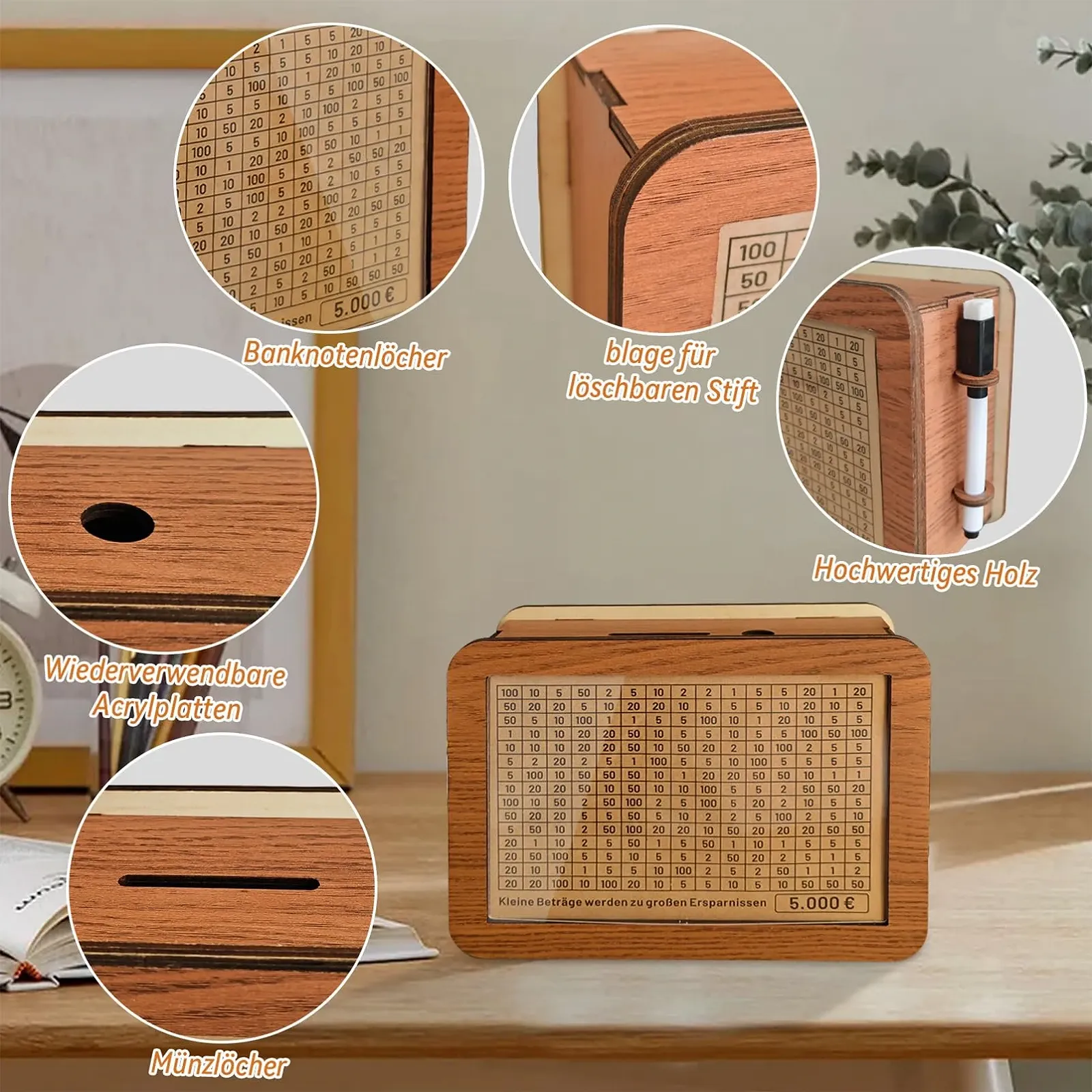 Скарбничка Wooden Money Box Retro дерев'яна з цифрами багаторазова, фото №3