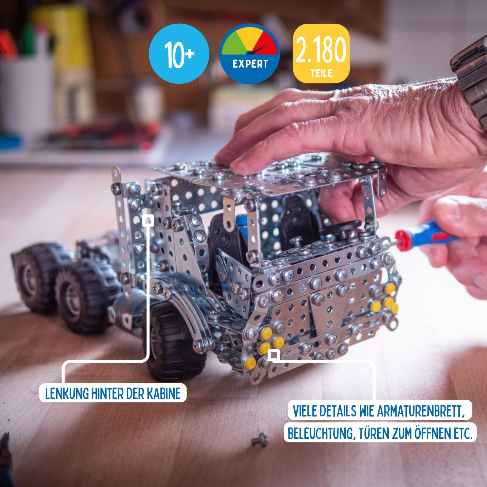 Металевий набір для будівництва Eitech 00331 - вантажівка з причепом, набір моделі з 2180 деталей, вантажівка приблизно 90 см, фото №2