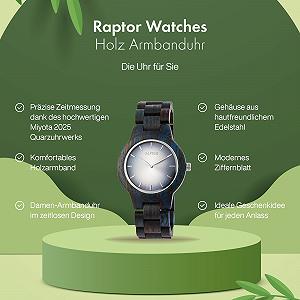 Женские деревянные часы Raptor Resolution RA10208 с застежкой-бабочкой, аналоговые, кварцевые, натуральные synthetic.ua - Фото 1