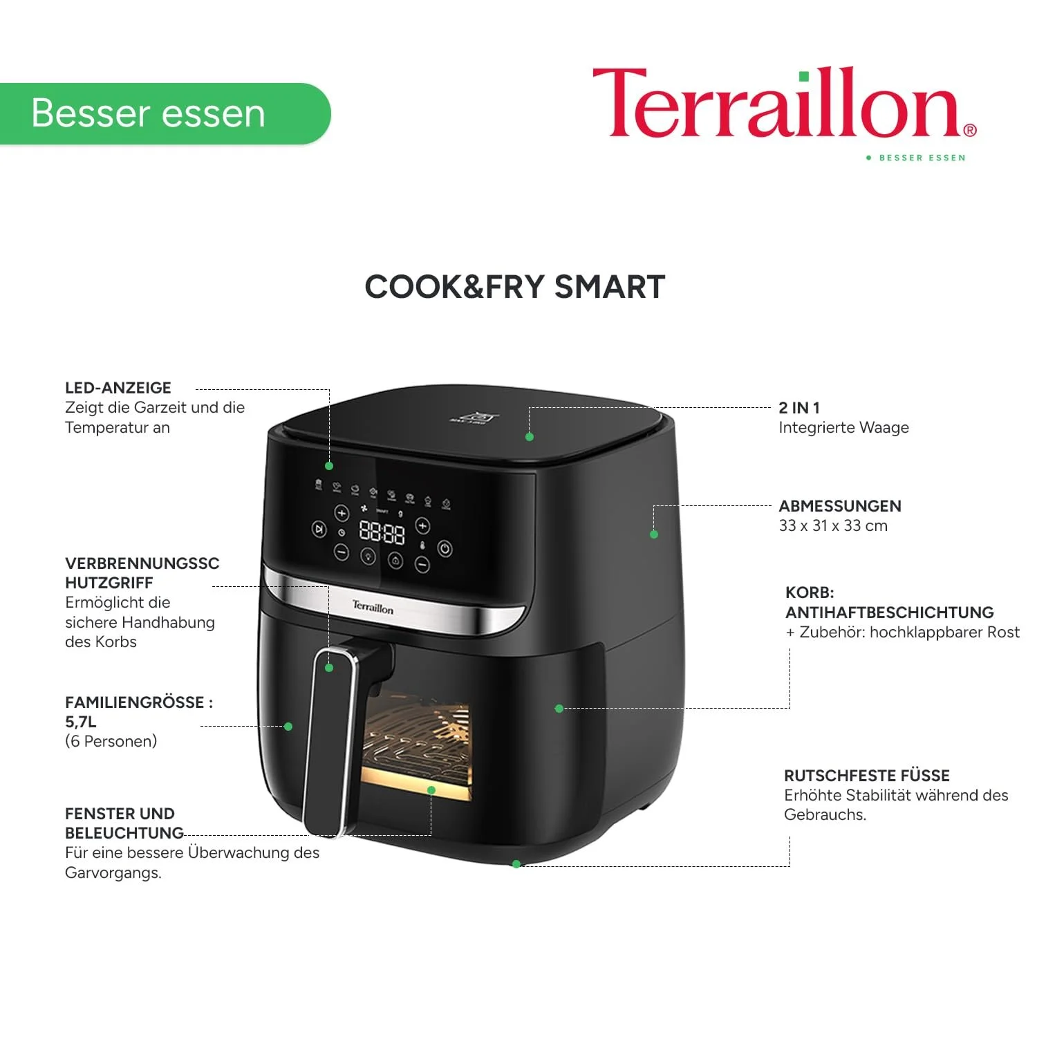 Мультипіч TERRAILLON Cook & Fry Smart 5.7 л 1700 Вт Вбудовані ваги 8 програм LED-дисплей, фото №5 Мультипіч TERRAILLON Cook & Fry Smart 5.7 л 1700 Вт Вбудовані ваги 8 програм LED-дисплей, фото №5