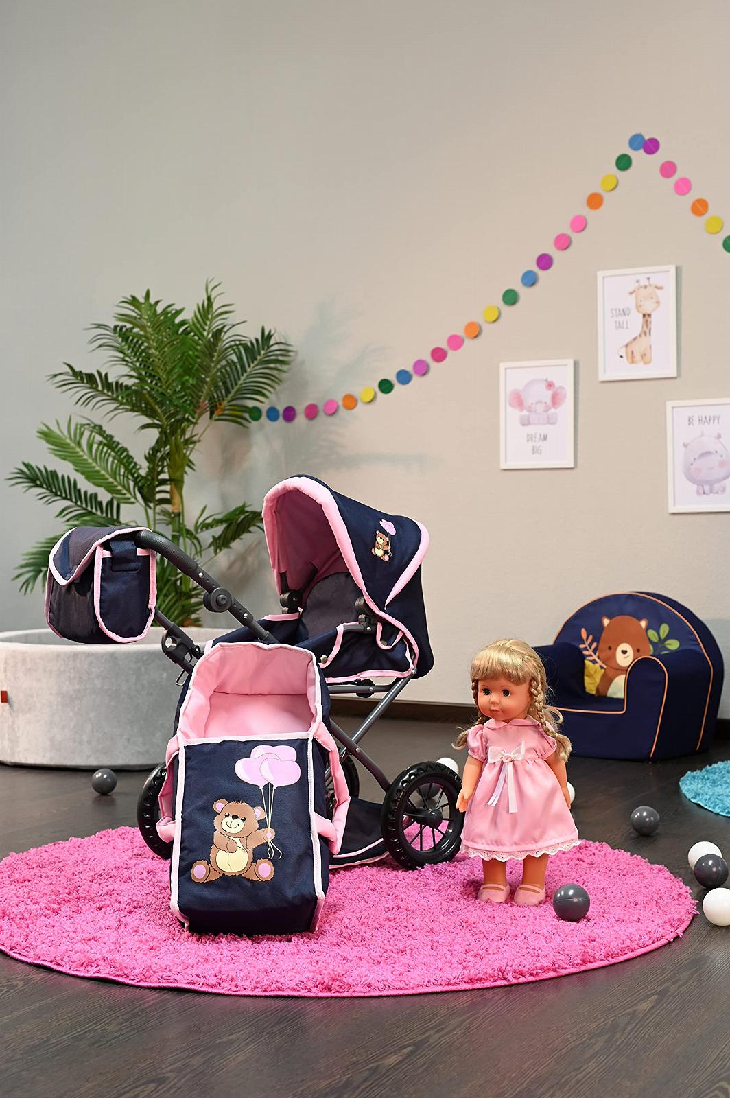 Коляска для кукол KNORRTOYS.COM Ruby 63135 Темно-синий Розовый Медведь, фото №3
