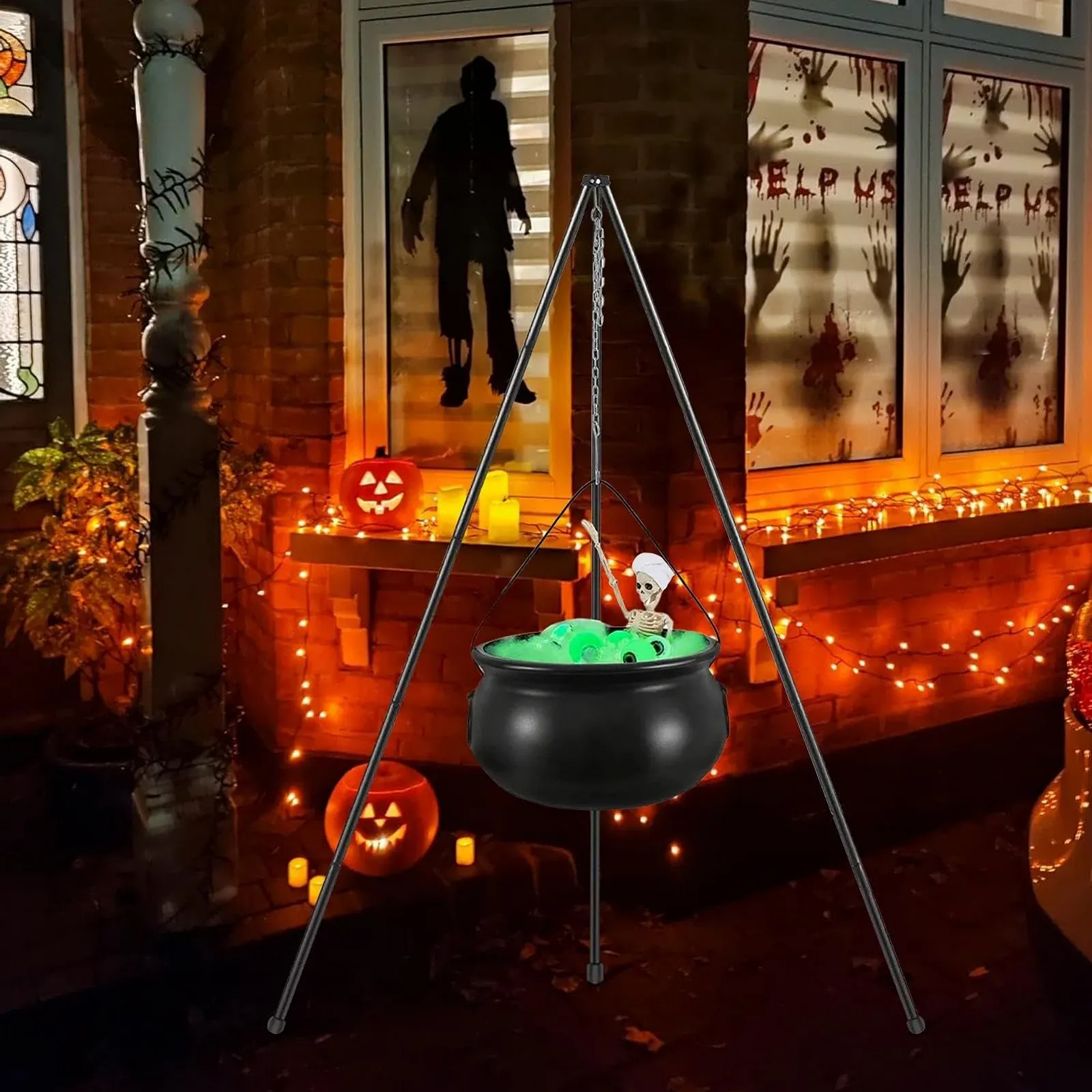 Хэллоуинский Котел Черный Пластиковый на штативе с подсветкой и черепом, фото №6 Хэллоуинский Котел Черный Пластиковый на штативе с подсветкой и черепом, фото №6