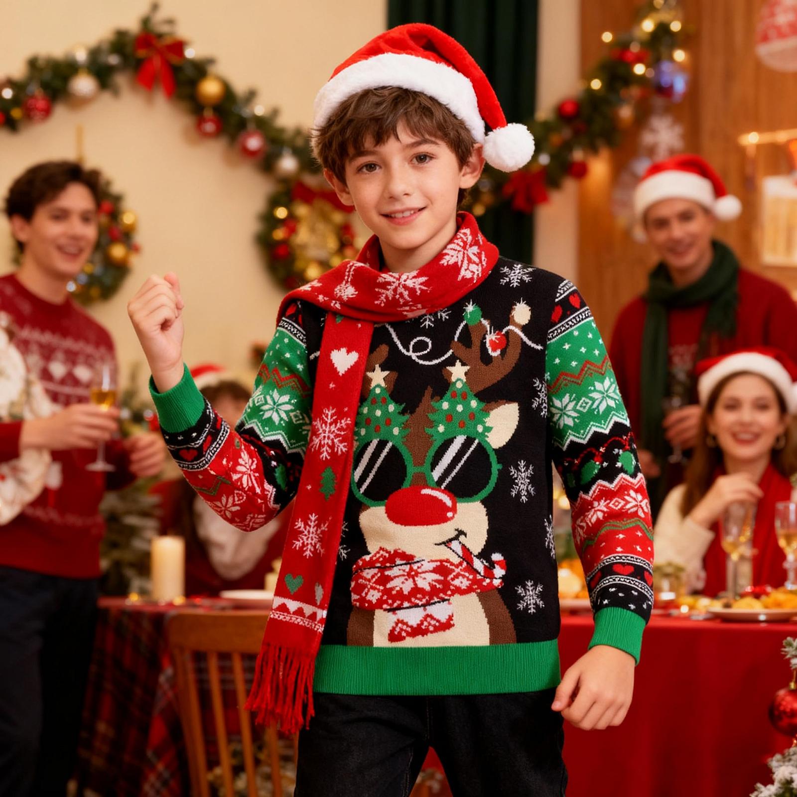 Рождественский джемпер Loveternal для мальчиков, детский рождественский теплый вязаный 3D-джемпер с принтом, пуловер с длинными рукавами для девочек, рождественский джемпер 7-14 лет, фото №3