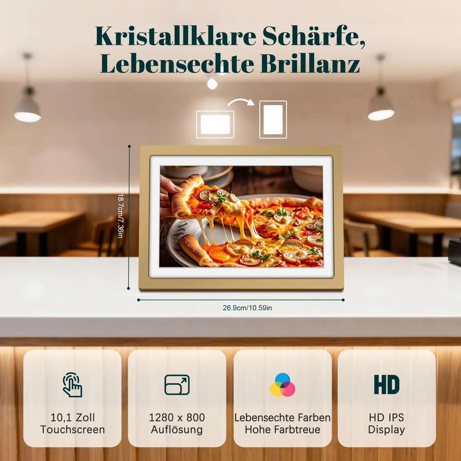 Цифровая фоторамка Eptusmey Frameo 10.1 дюйма 1280 x 800 HD IPS Touchscreen 32 GB Sunset Gold, фото №6
