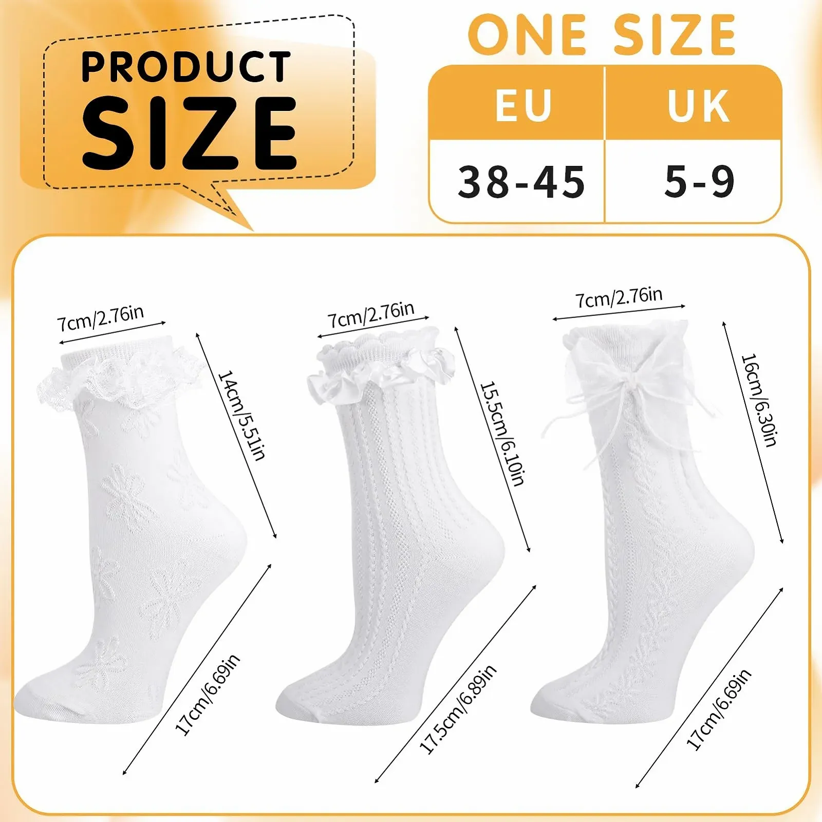 Шкарпетки Жіночі Традиційні 6 пар Чорний Білий З рюшами, фото №2