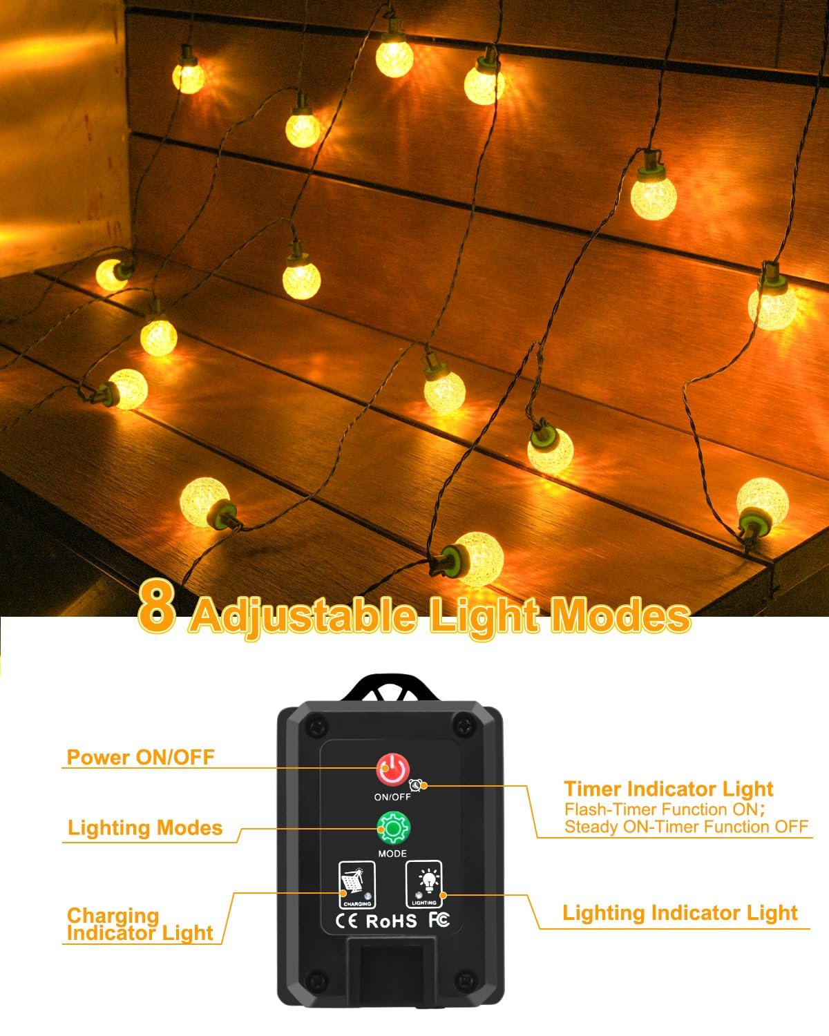 Гірлянда Dalugo, сонячна, 30 LED, 12 м, теплий білий, фото №5