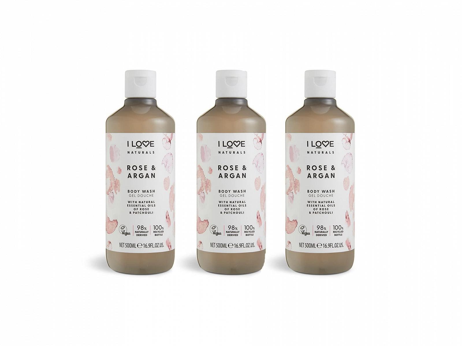 Гель для душу I Love Naturals Rose & Argan з оліями троянди та пачулі 3 x 500 мл, фото №1