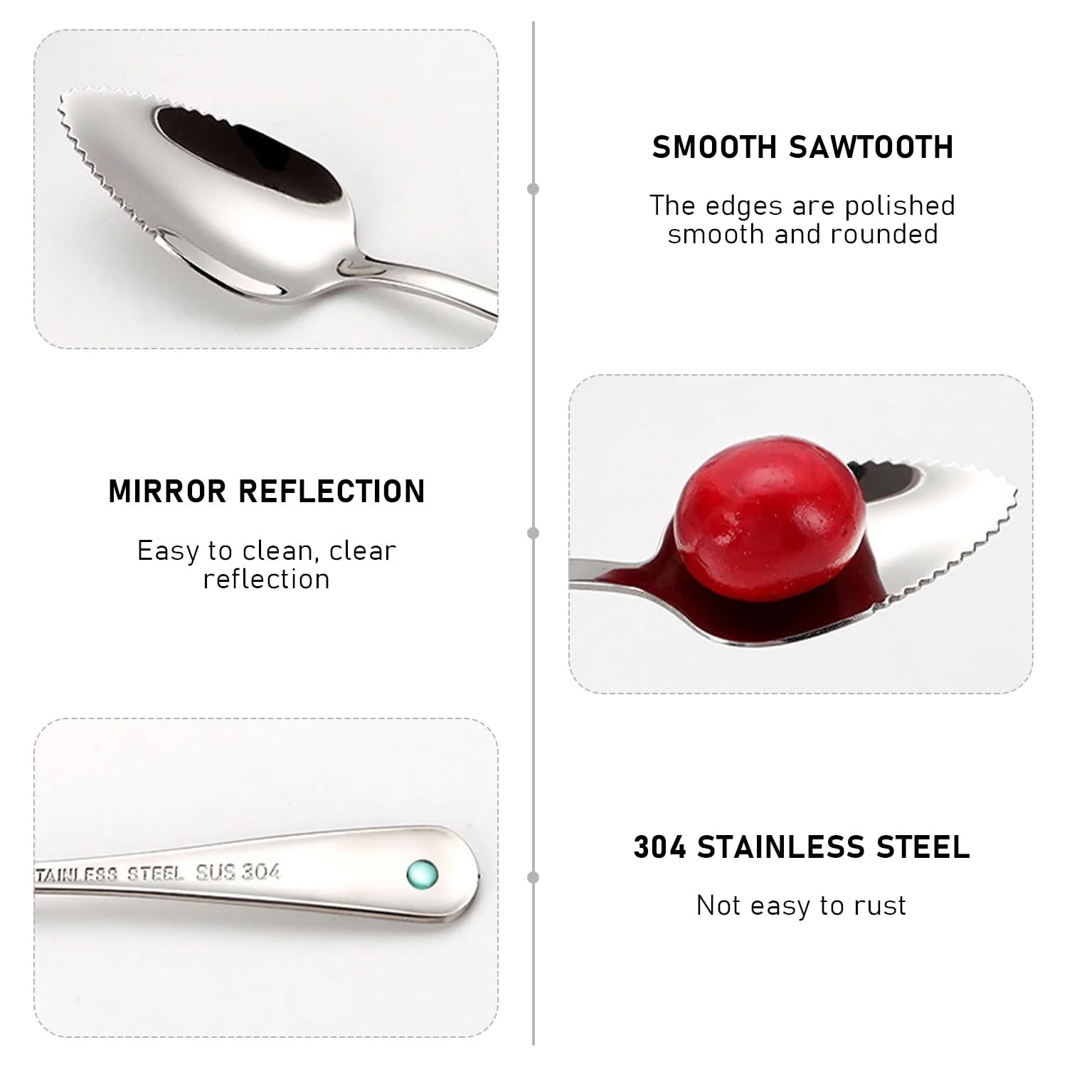 Ложка для грейпфрута з нержавіючої сталі (срібна), 2 шт, фото №3