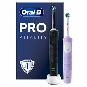Электрическая зубная щетка Oral-B Vitality Pro, двойная упаковка, 2 сменные щетки, 3 режима чистки, черный/фиолетовый - Фото 1