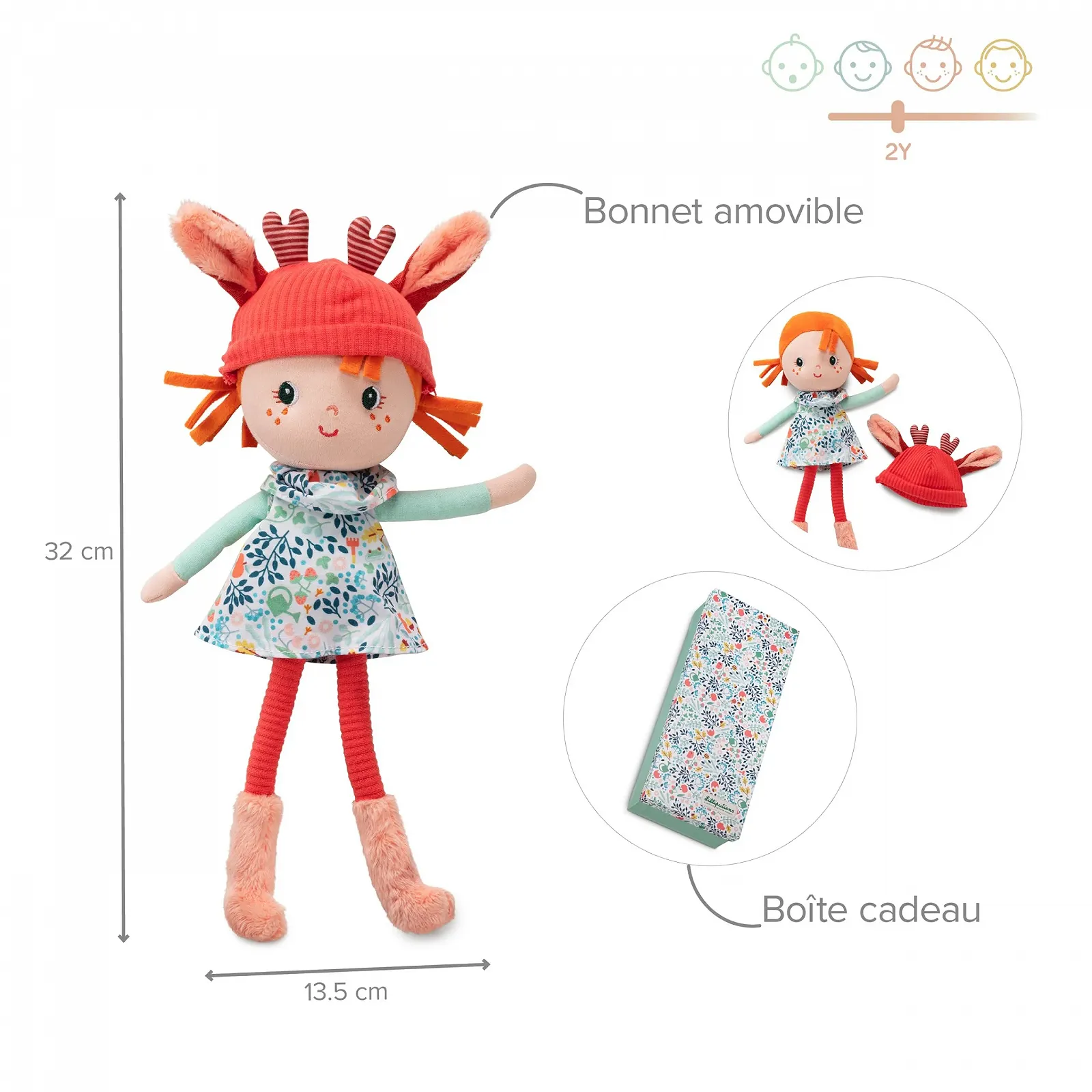 Лялька Lilliputiens Stella М'яка іграшка з тканини зі знімною шапкою Коричневий, фото №3 Лялька Lilliputiens Stella М'яка іграшка з тканини зі знімною шапкою Коричневий, фото №3