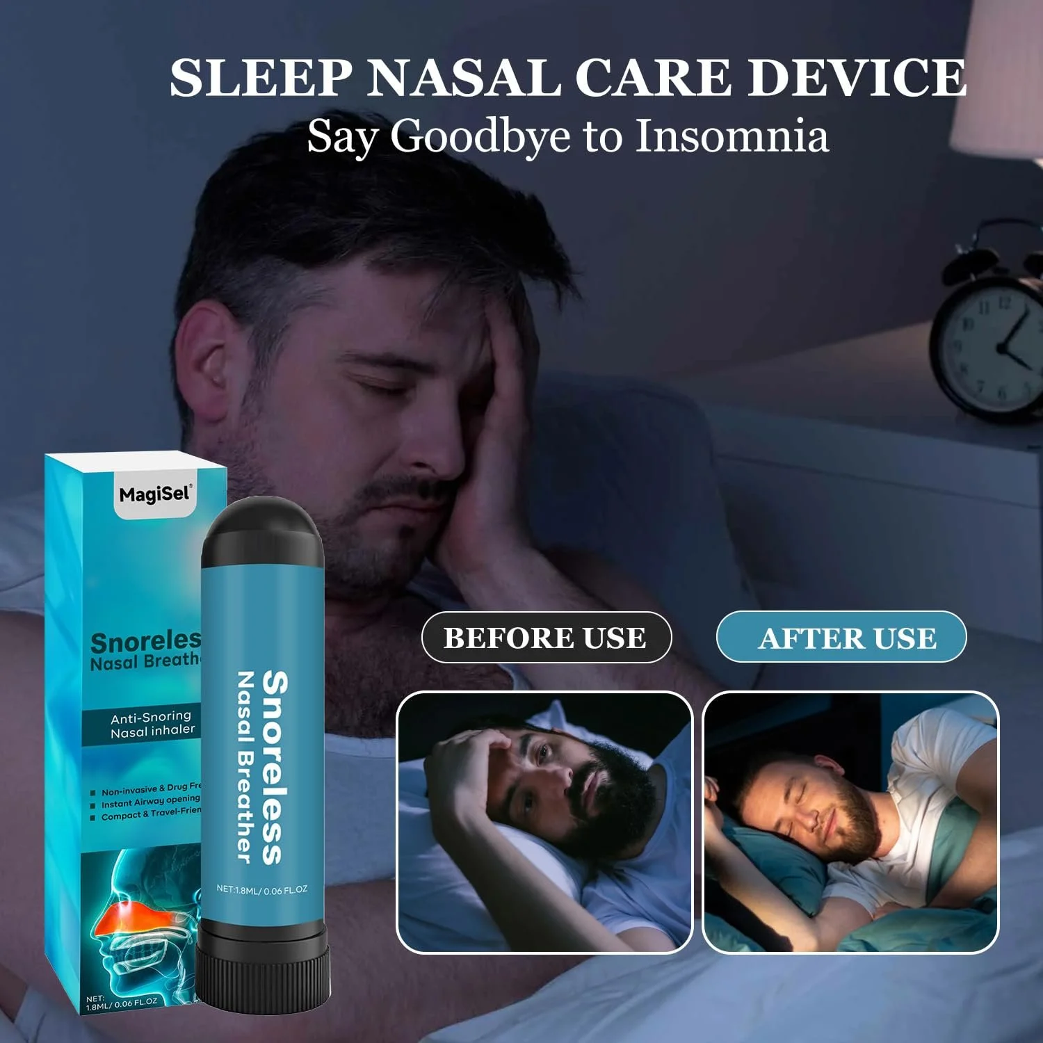 Назальний інгалятор від хропіння 1.8 мл, зі ефірними маслами та ментолом, звільняє ніс від закладеності для спокійного сну, фото №1 Назальний інгалятор від хропіння 1.8 мл, зі ефірними маслами та ментолом, звільняє ніс від закладеності для спокійного сну, фото №1