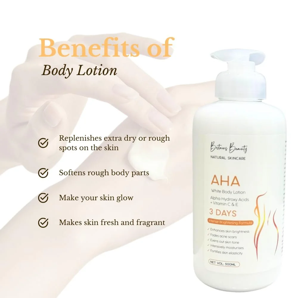 Лосьйон для тіла AHA White з альфа-гідроксикислотами, вітамінами C та E, інтенсивна формула для гладкої та зволоженої шкіри, 500 мл, фото №5