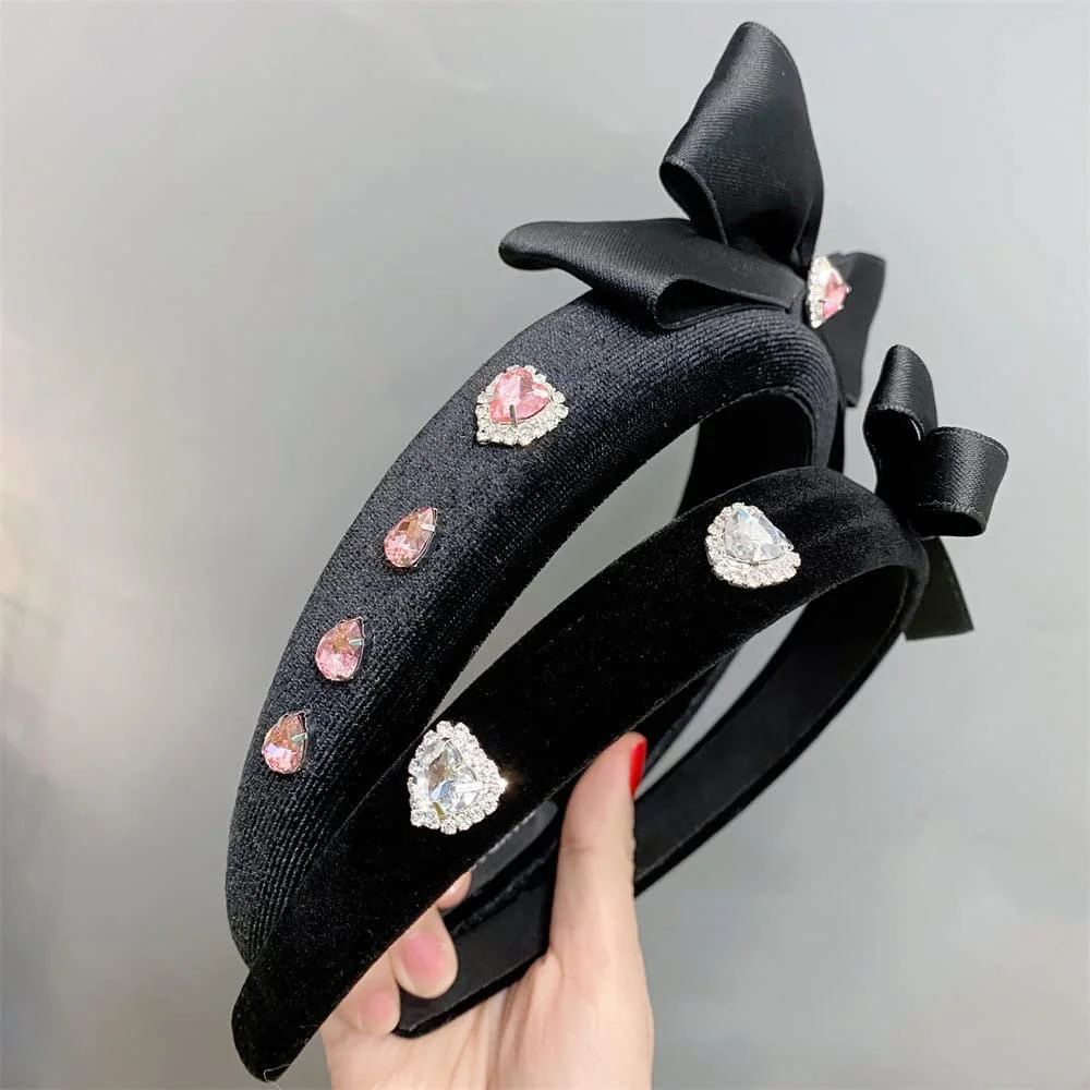 Обруч на голову з бантом і стразами у формі серця Чорний, S, фото №4 Обруч на голову з бантом і стразами у формі серця Чорний, S, фото №4