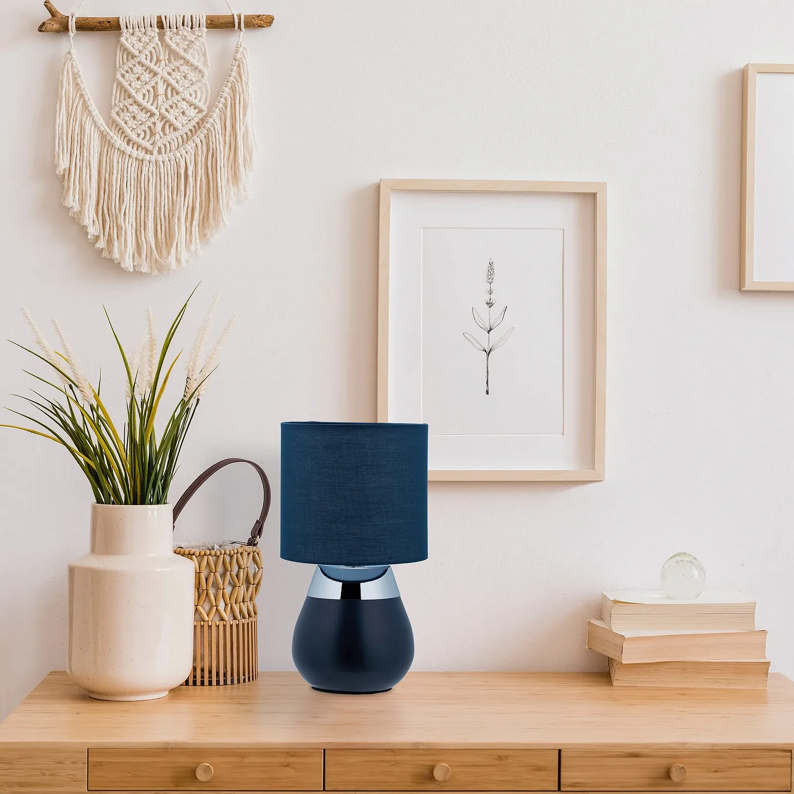 Настільна приліжкова лампа Relaxdays Touch E14 Непряме світло Овальна Темно-синя, фото №2