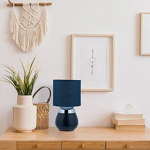 Настільна приліжкова лампа Relaxdays Touch E14 Непряме світло Овальна Темно-синя synthetic.ua - Фото 1