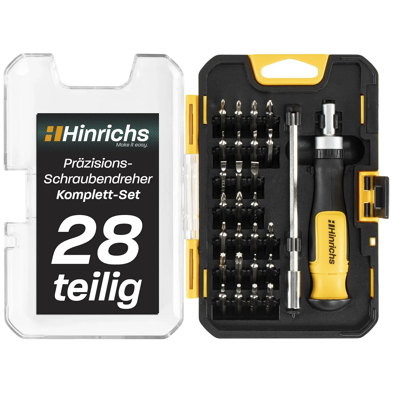 Набір прецизійних викруток Hinrichs з тріскачкою та подовжувачем 28 предметів CrV, фото №1