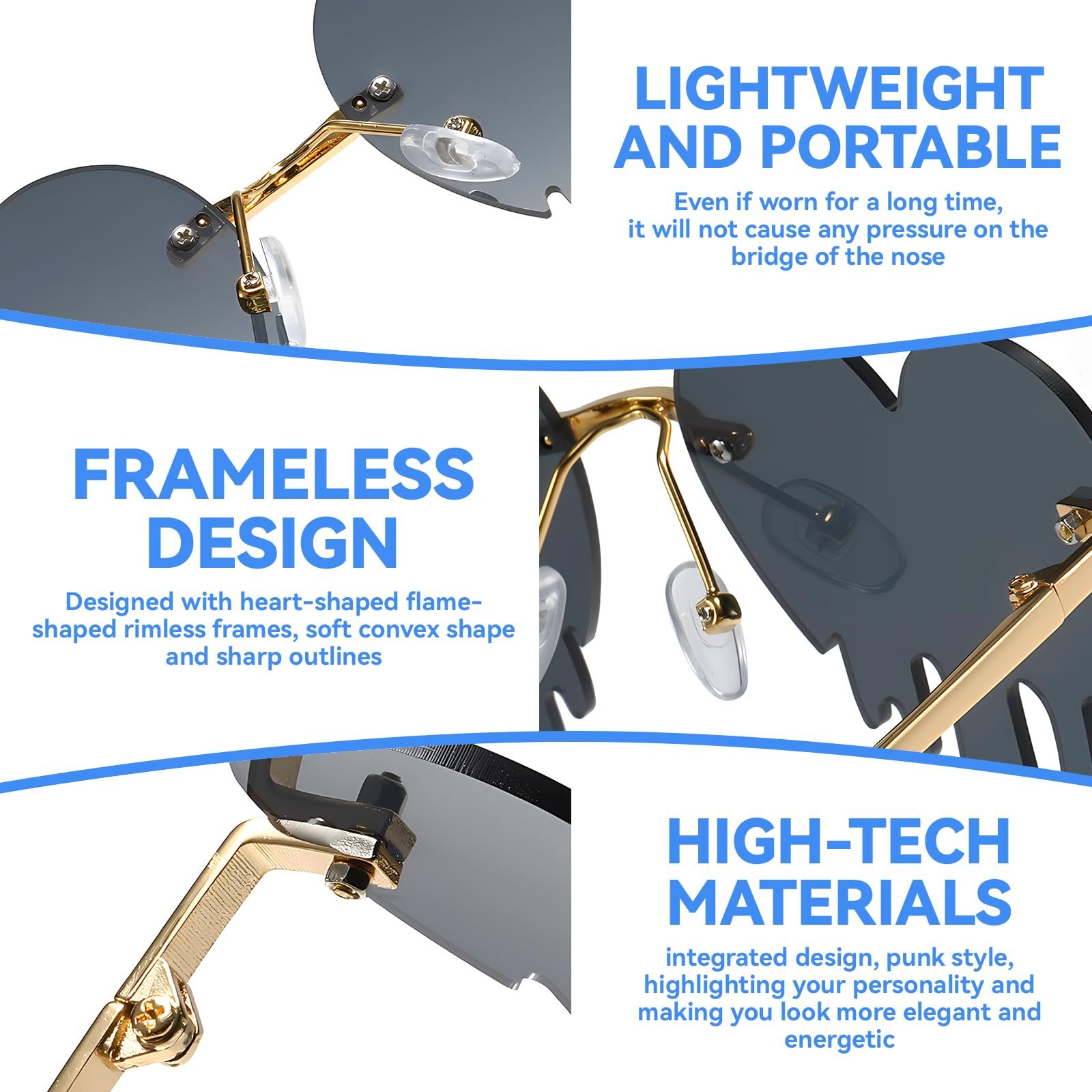 Сонцезахисні окуляри  Gotyou  Вінтажні без оправи, Набір 3 шт. Краплеподібні серцеподібні, фото №5