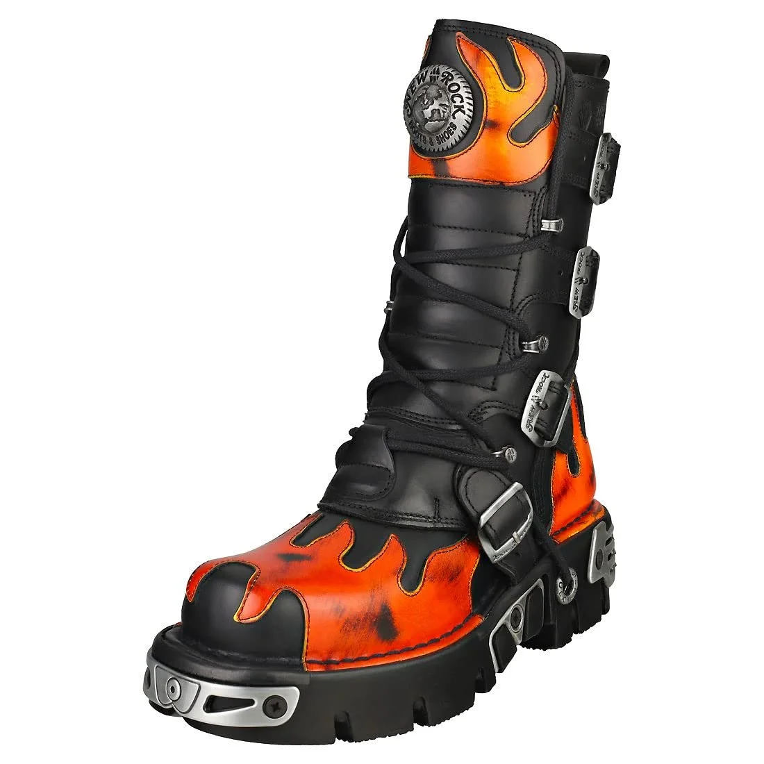 Черевики New Rock Reactor Black Pulik Fire Buckles Шкіряні Metallic Flames Black M.591-S16, фото №1