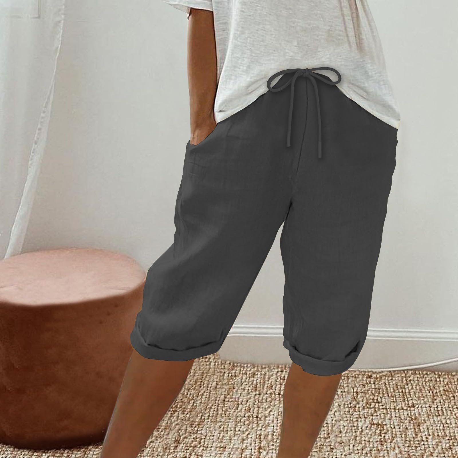 Шорты Linen Komiseup Женские Летние 3/4 Caprі с высокой посадкой, фото №3