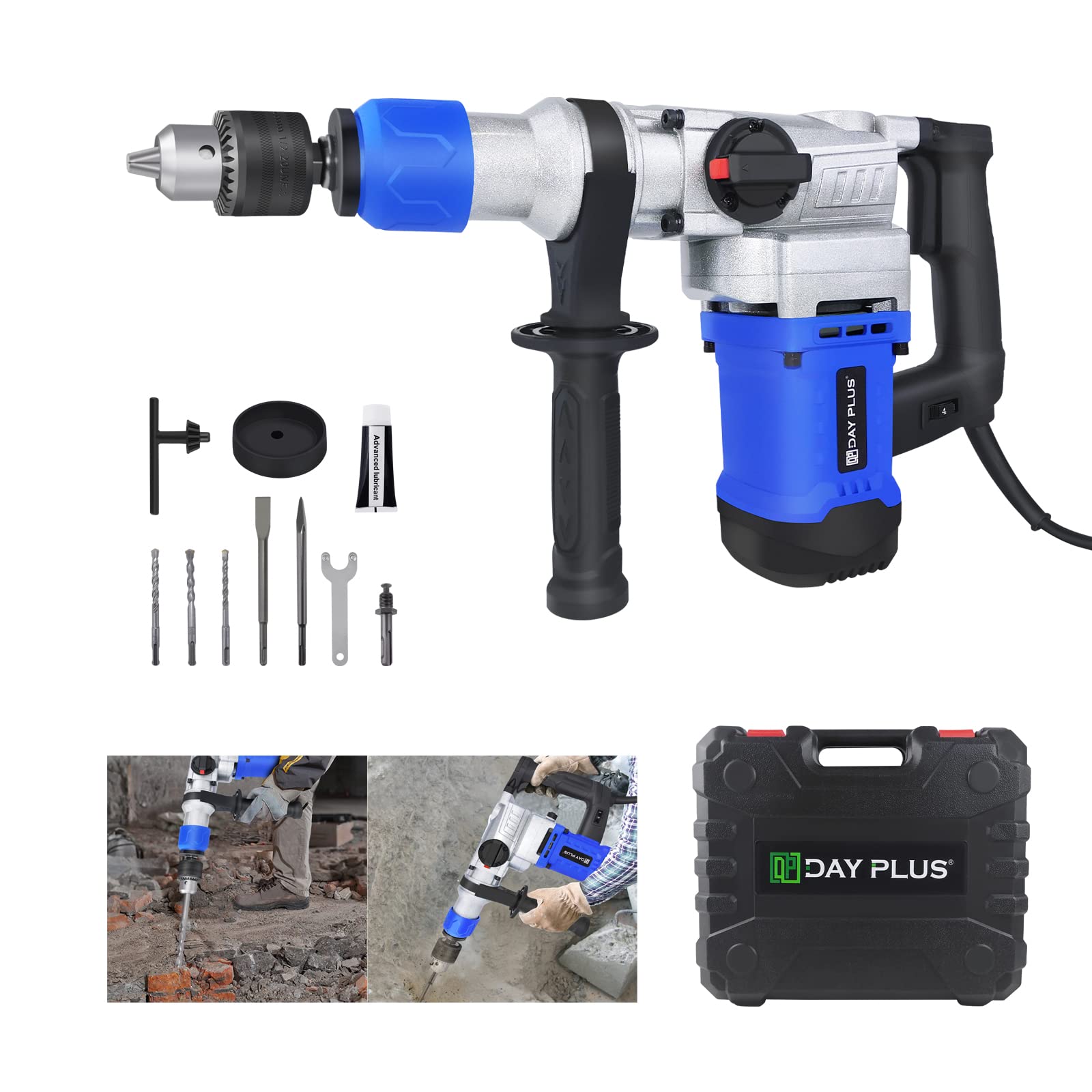 Перфоратор Hammer Drill з 360° Бічною Рукояткою, Електричний Дриль, 6J Ударостійкість, 1080 Вт Набір Свердел для Ремесел, Майстерня, Сталь, Дерево, фото №1
