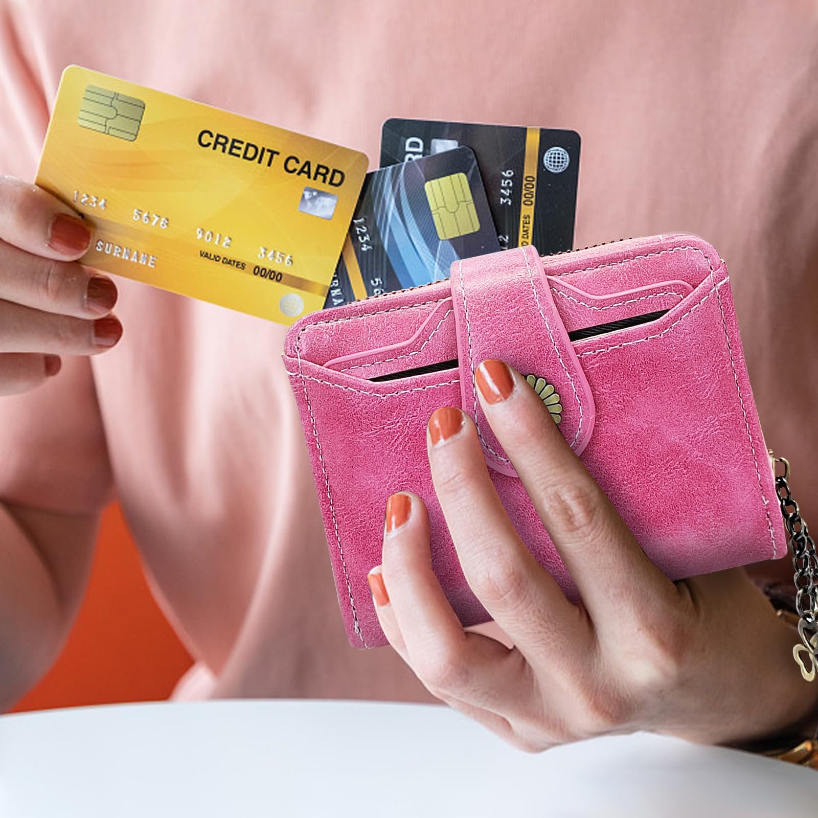 Кошелек AdiStylinno Маленький Искусственная кожа RFID Блокировка с передним карманом Цветочный Розовый, фото №6