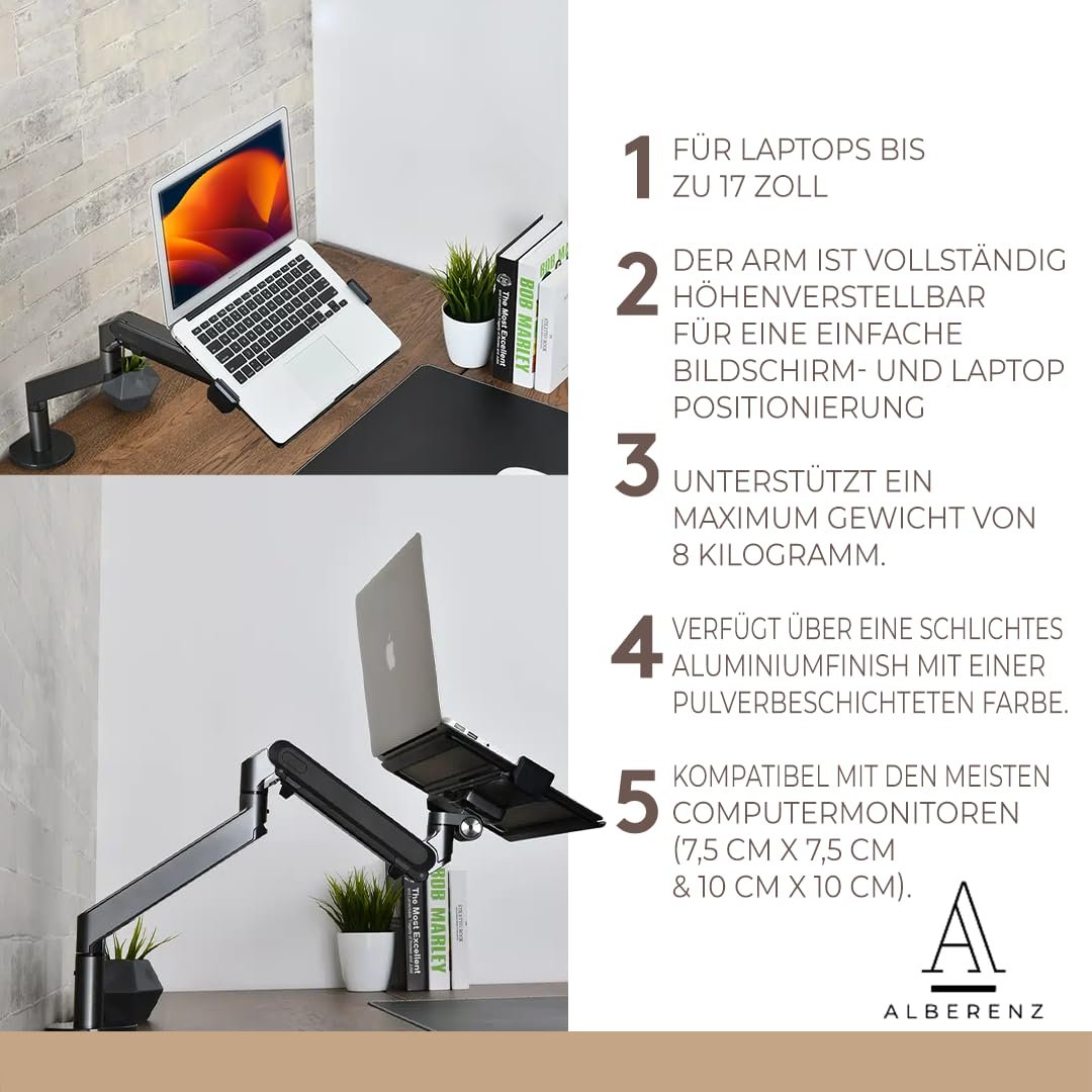 Тримач для ноутбука з газовою пружиною Alberenz 17 дюймів Темно-сірий/Чорний, фото №3