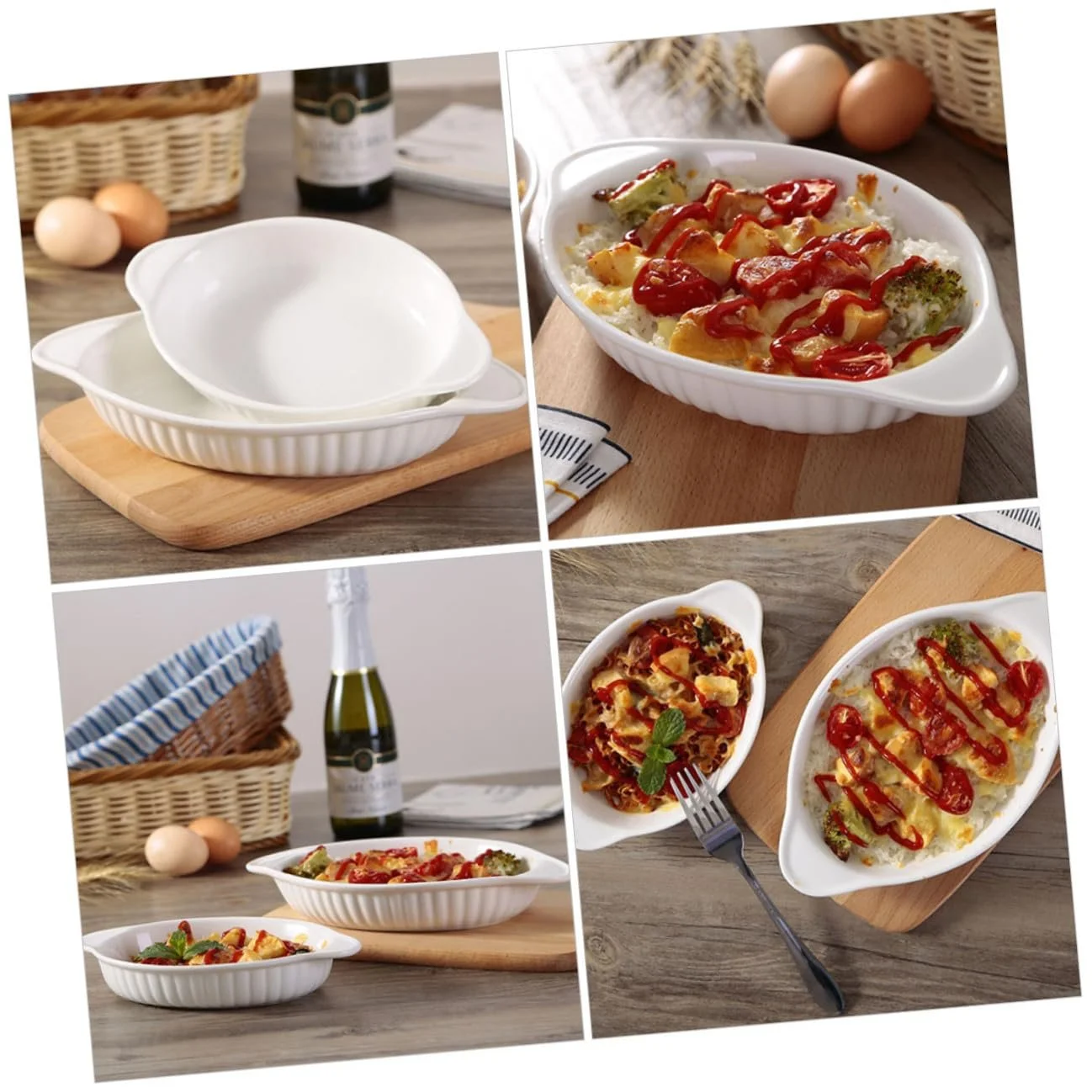 Форма для запікання овальна керамічна з подвійними ручками жаростійка для мікрохвильової печі, фото №9 Форма для запікання овальна керамічна з подвійними ручками жаростійка для мікрохвильової печі, фото №9