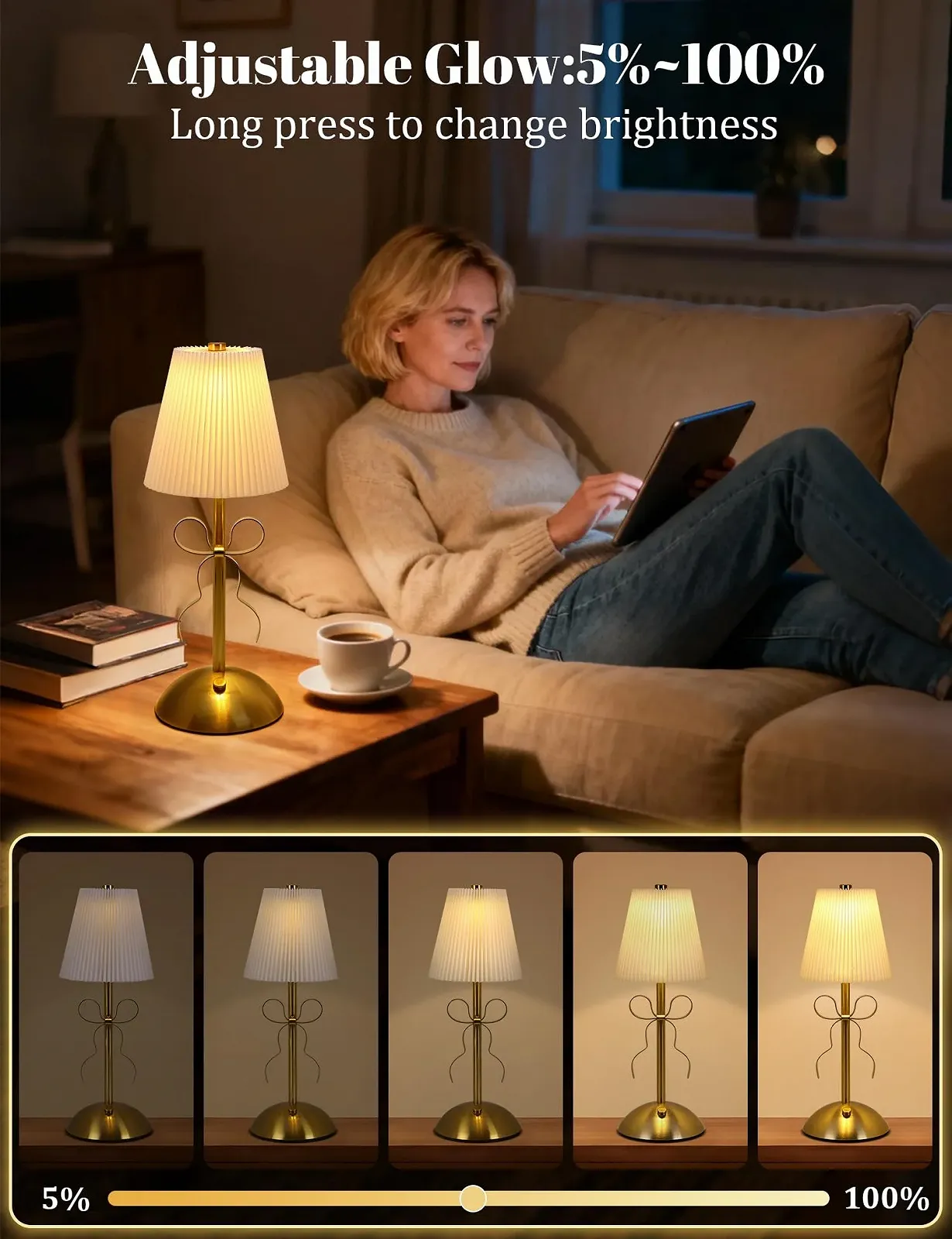 Настільна лампа Vintage Portable Wireless LED 3 Colours Dimmable Gold, фото №3