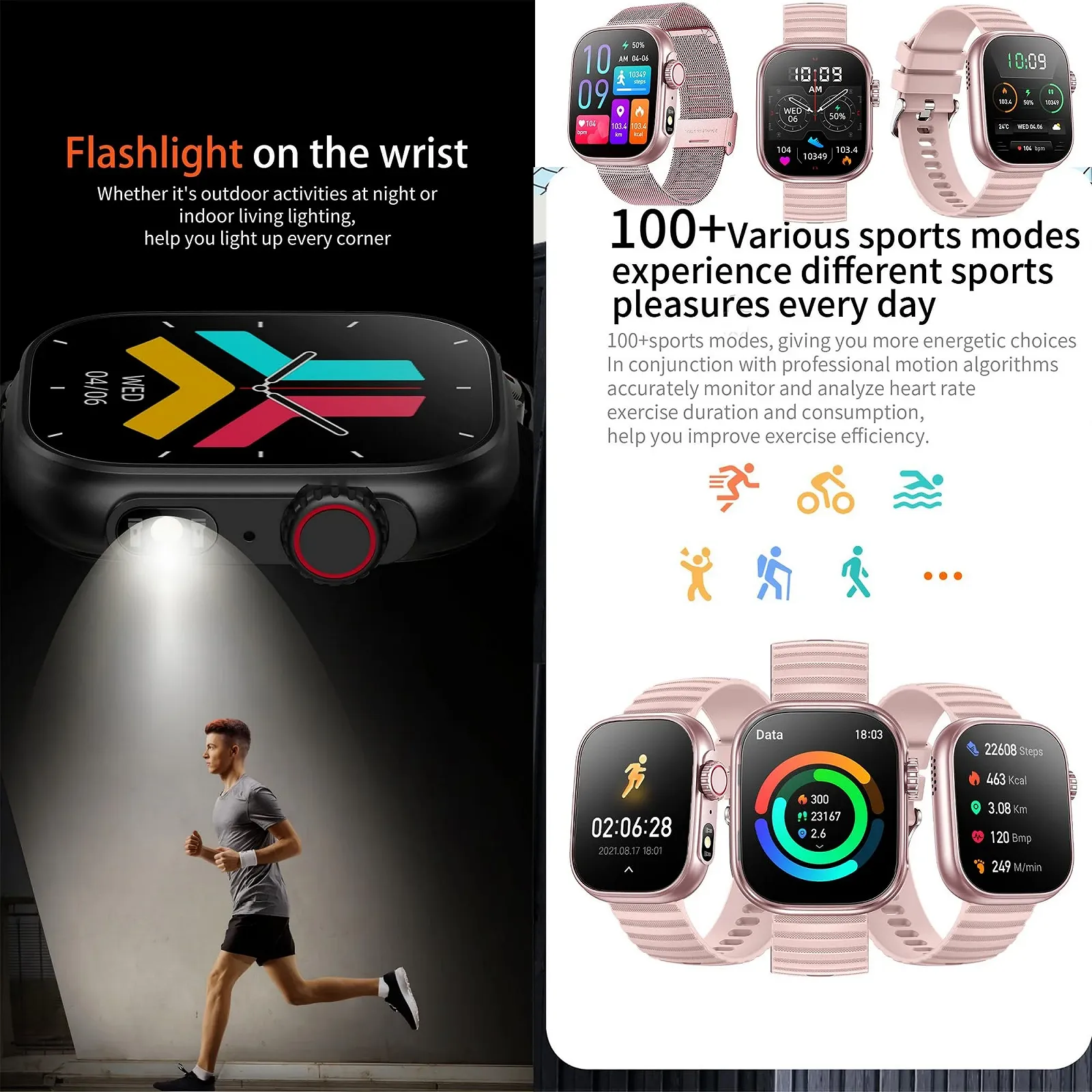 Смарт-часы женские 2.01 Inch IP68 Водонепроницаемый Спортивный с функцией телефона, фото №5