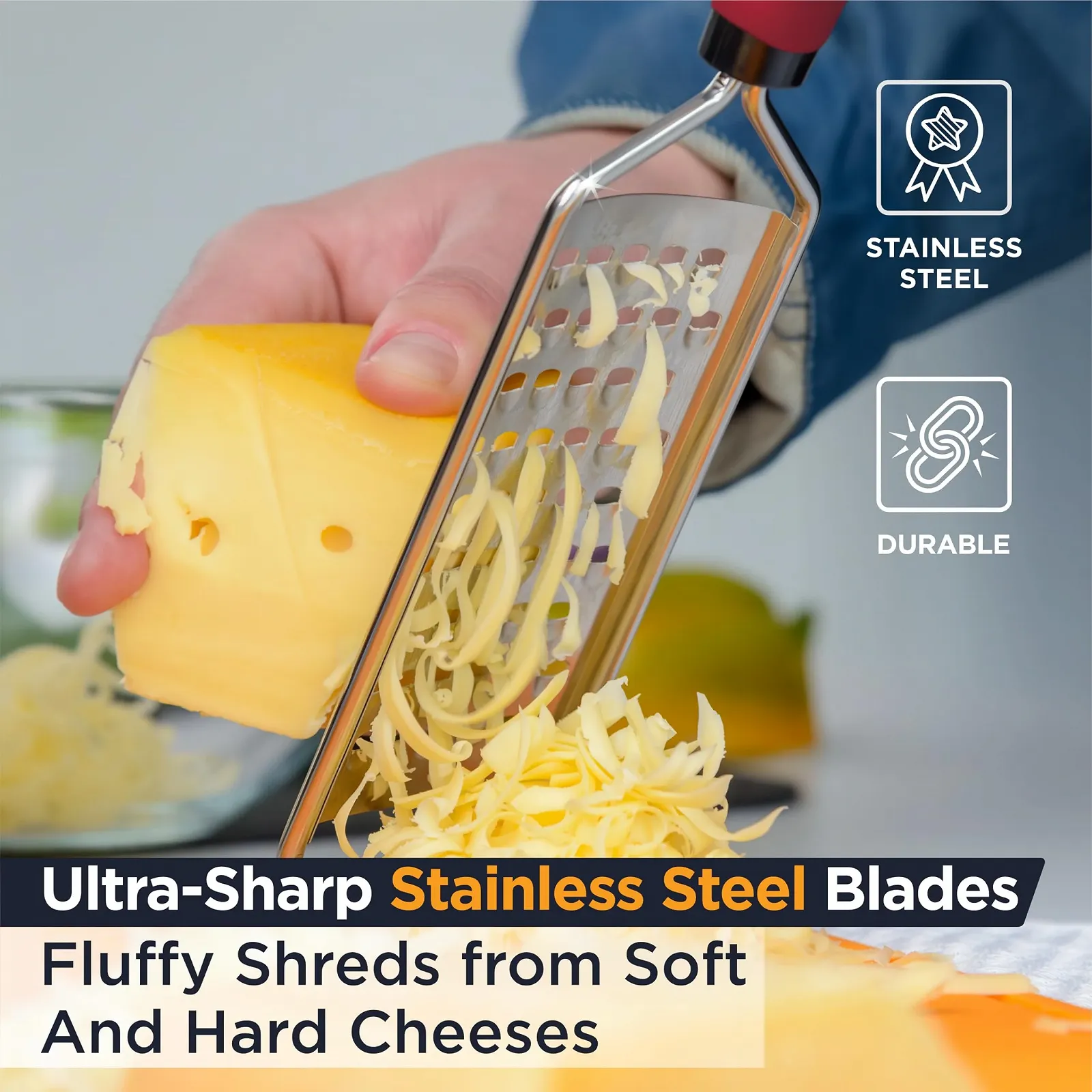 Терка Deiss Pro Coarse  для сиру ручна Гострі леза з нержавіючої сталі, нековзна ручка, фото №3