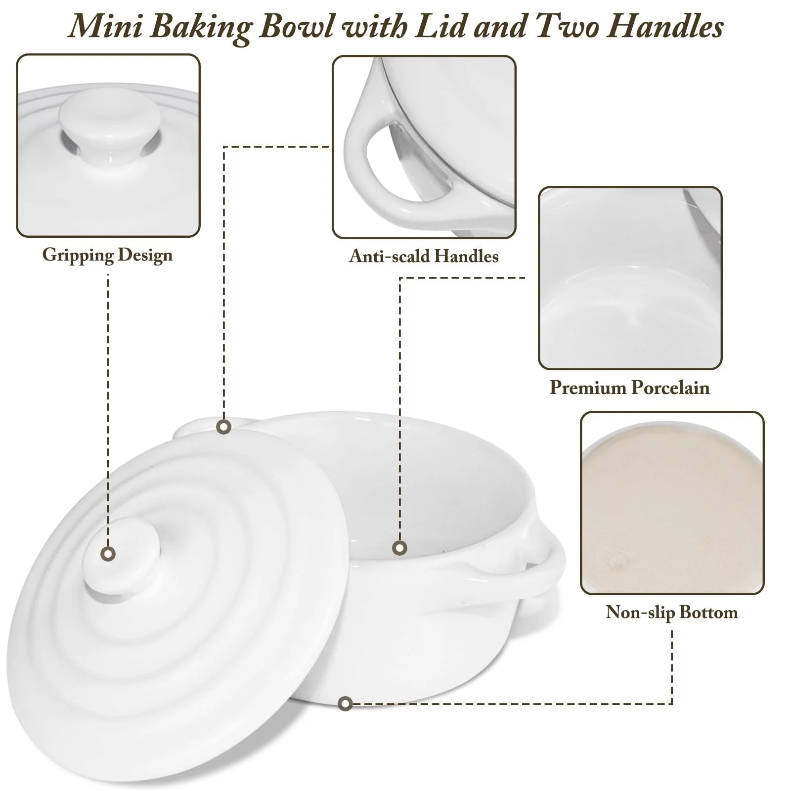 Форма для запекания Керамическая 5,5 дюймов С крышкой Белый, фото №3 Форма для запекания Керамическая 5,5 дюймов С крышкой Белый, фото №3