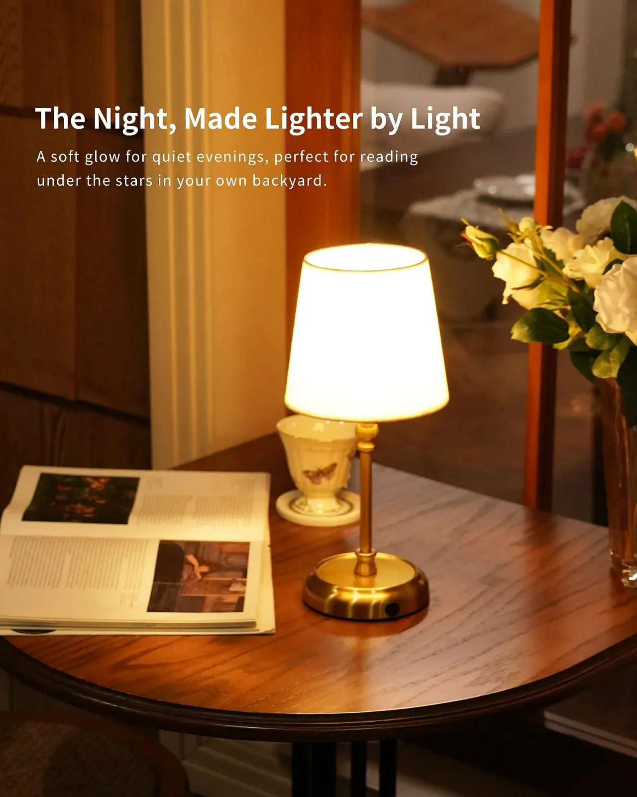 Настільна лампа приліжкова акумуляторна бездротова 5200 mAh із лампочкою Золотиста, фото №5