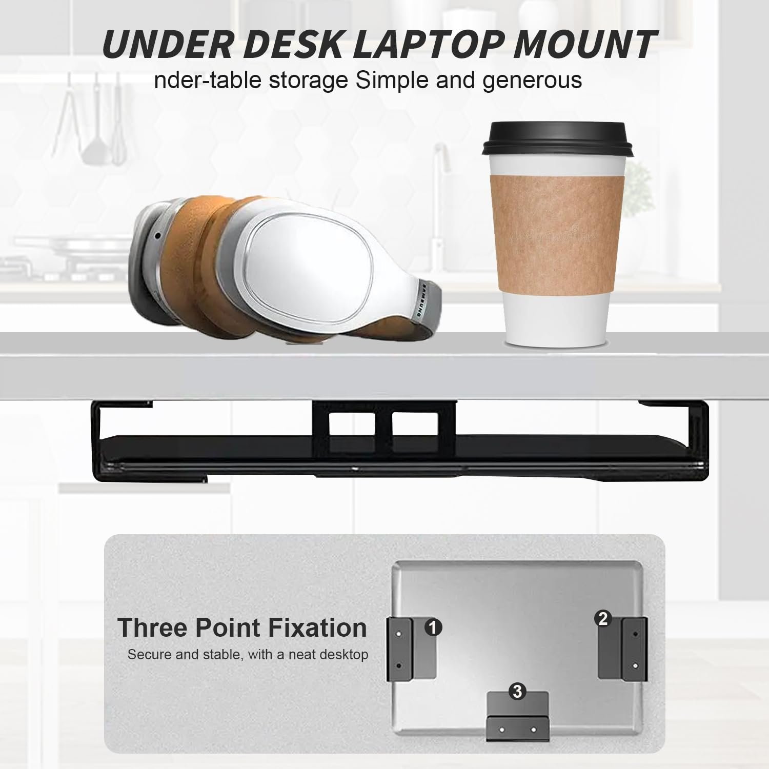 Держатель для ноутбука под стол Алюминиевая полка-держатель с винтом Совместим с 0-40 мм Черный, фото №3 Держатель для ноутбука под стол Алюминиевая полка-держатель с винтом Совместим с 0-40 мм Черный, фото №3