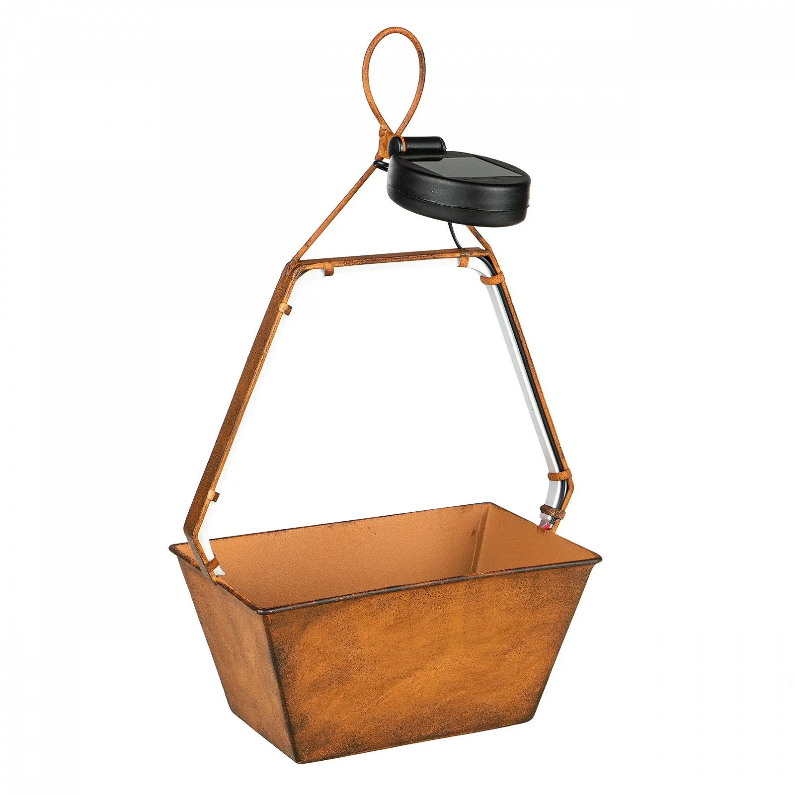 Підвісний світильник на сонячних батареях Spetebo Hexagon з чашею для рослин, теплий білий світлодіод, ефект іржі, фото №2 Підвісний світильник на сонячних батареях Spetebo Hexagon з чашею для рослин, теплий білий світлодіод, ефект іржі, фото №2