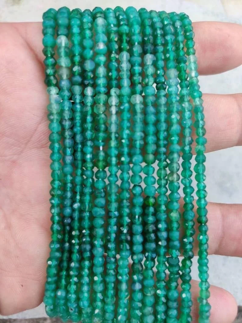 Круглые граненые бусины из натурального зеленого оникса 3.5-4 мм, фото №3