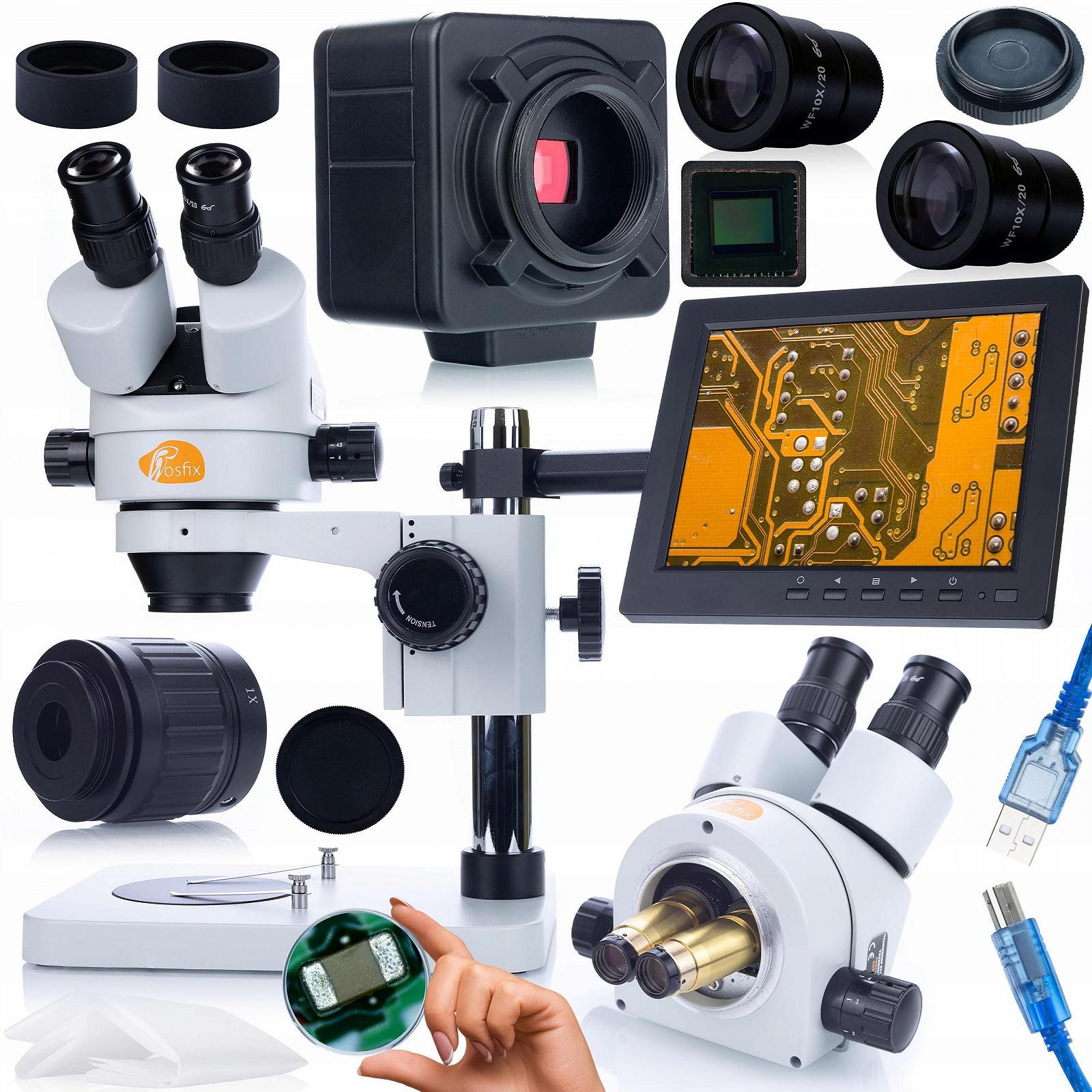 Стереомикроскоп тринокулярный Rosfix Mercury Pro с камерой 5MP и дисплеем 8" | Зум 7–45x, C-Mount, Simul-Focal, фото №1