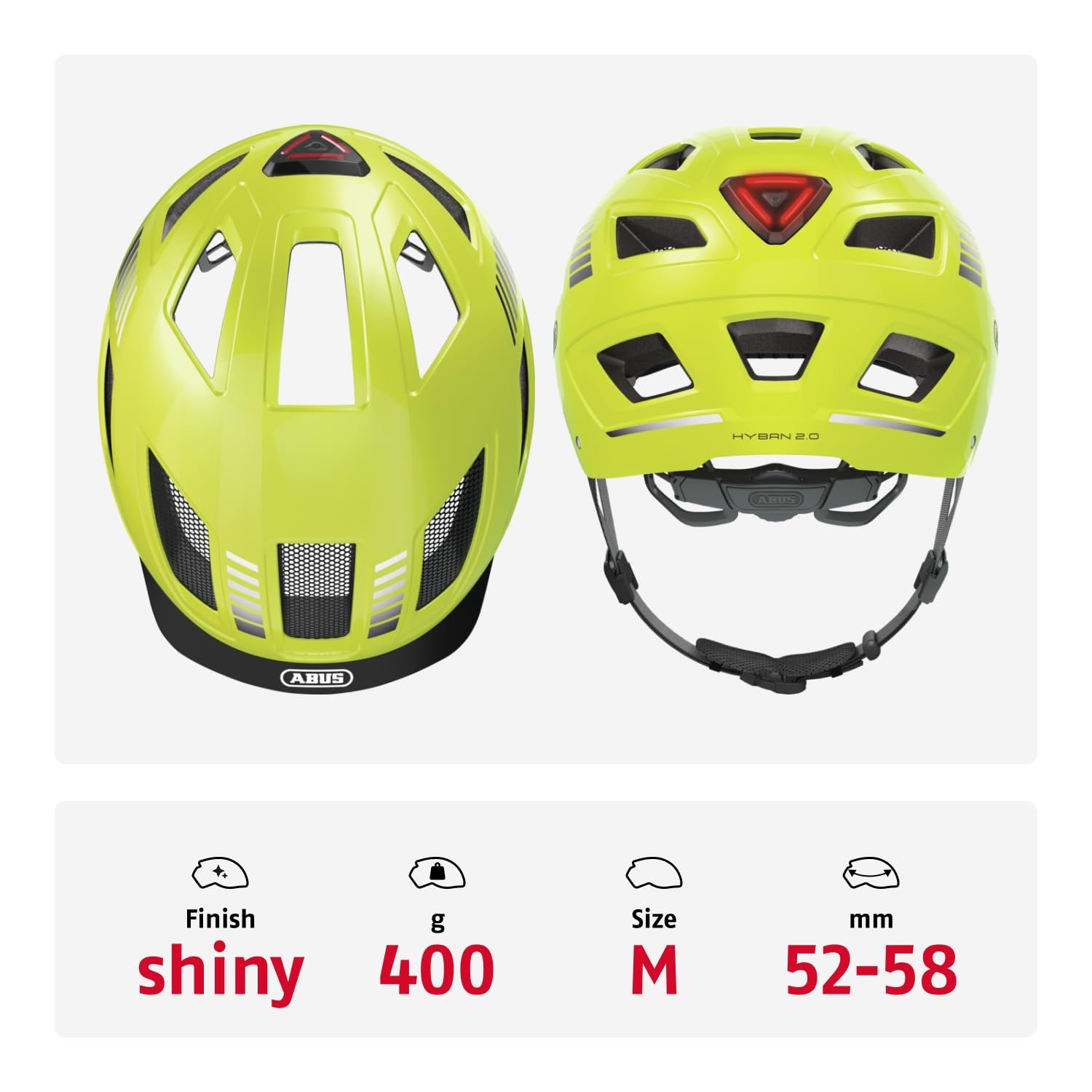 Шлем ABUS Hyban 2.0 Городской, ABS, с задним фонарем, Signal Yellow, фото №3