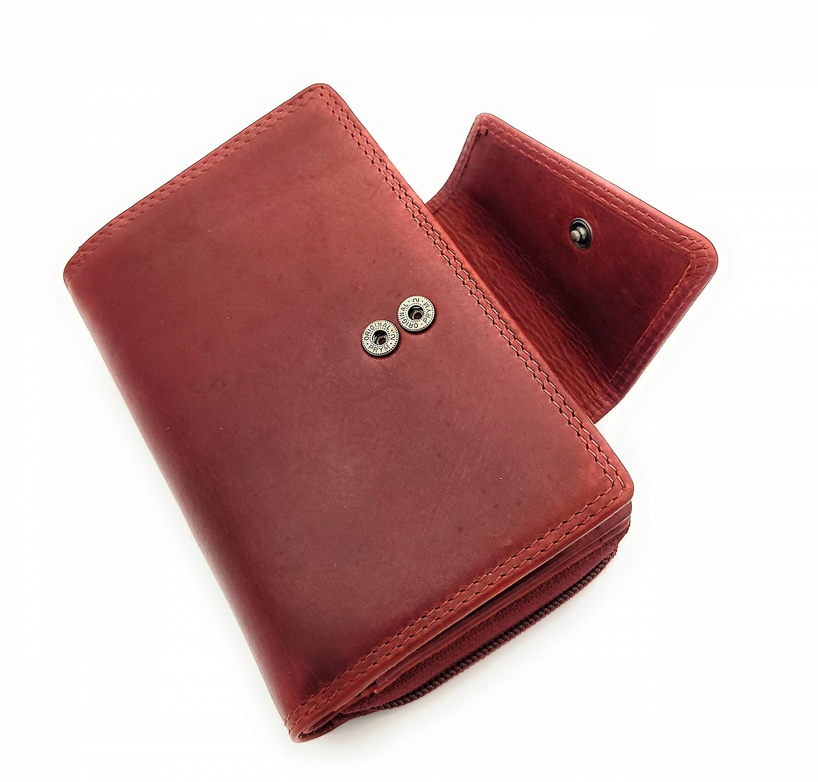Кошелек Женский Большой из Натуральной Кожи Light Waxed Cowhide Leather, Карман на Молнии, Много Места, Красный, Ретро, фото №6