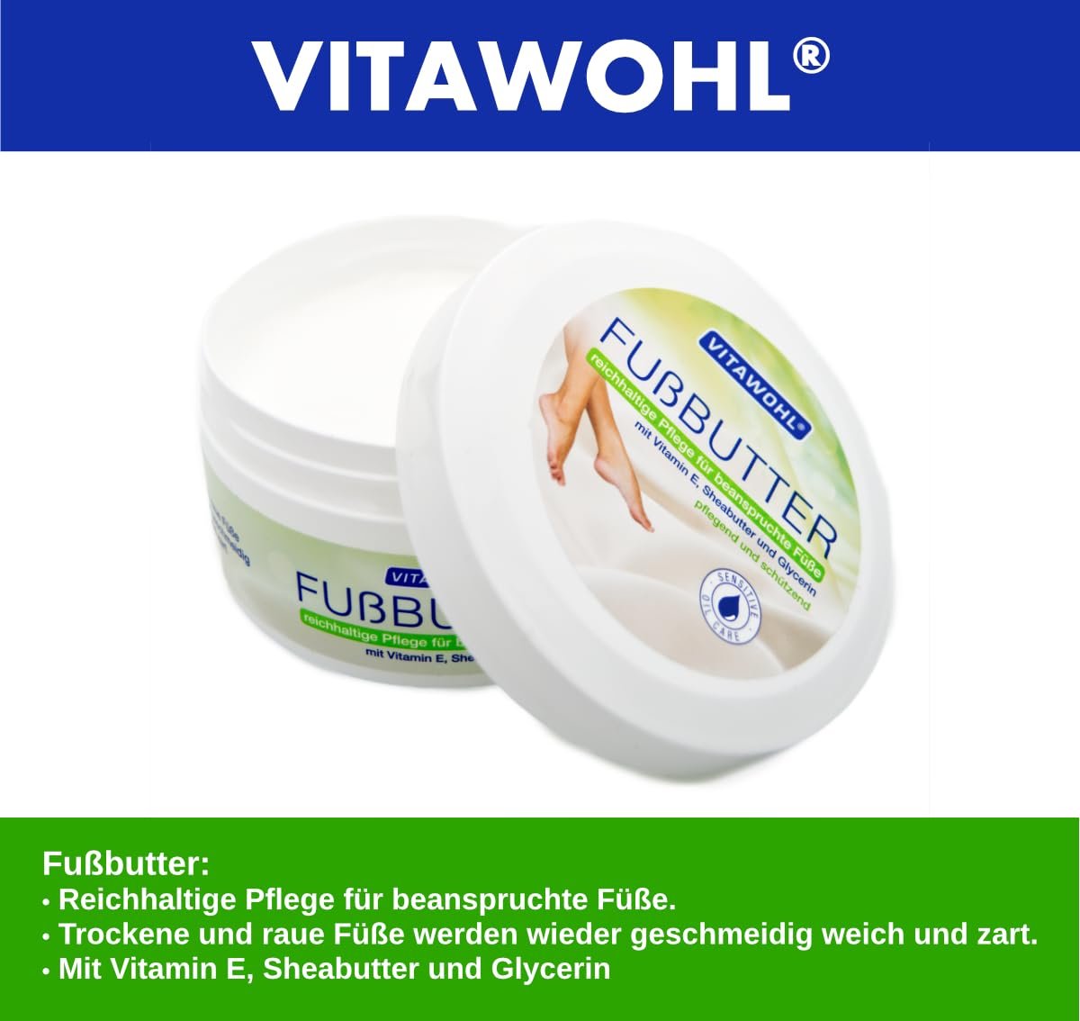 Крем-батер для ніг VITAWOHL Rich з вітаміном E, маслом ши та гліцерином 250 мл, фото №2 Крем-батер для ніг VITAWOHL Rich з вітаміном E, маслом ши та гліцерином 250 мл, фото №2