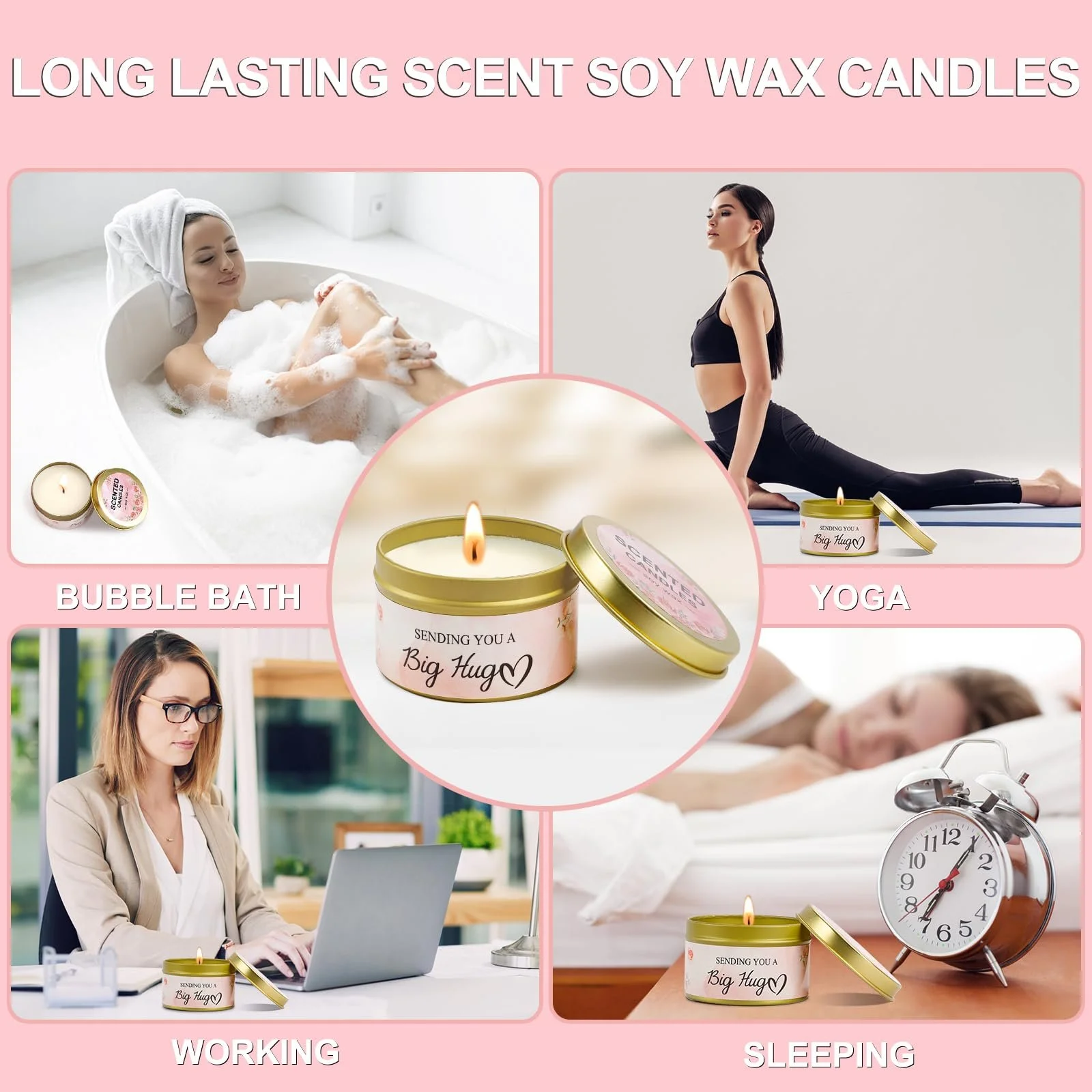 Подарунковий набір Плед Чашка Шкарпетки Маска для сну Ароматична свічка Мило для душу Бомбочка для ванни Вітальна листівка, фото №8