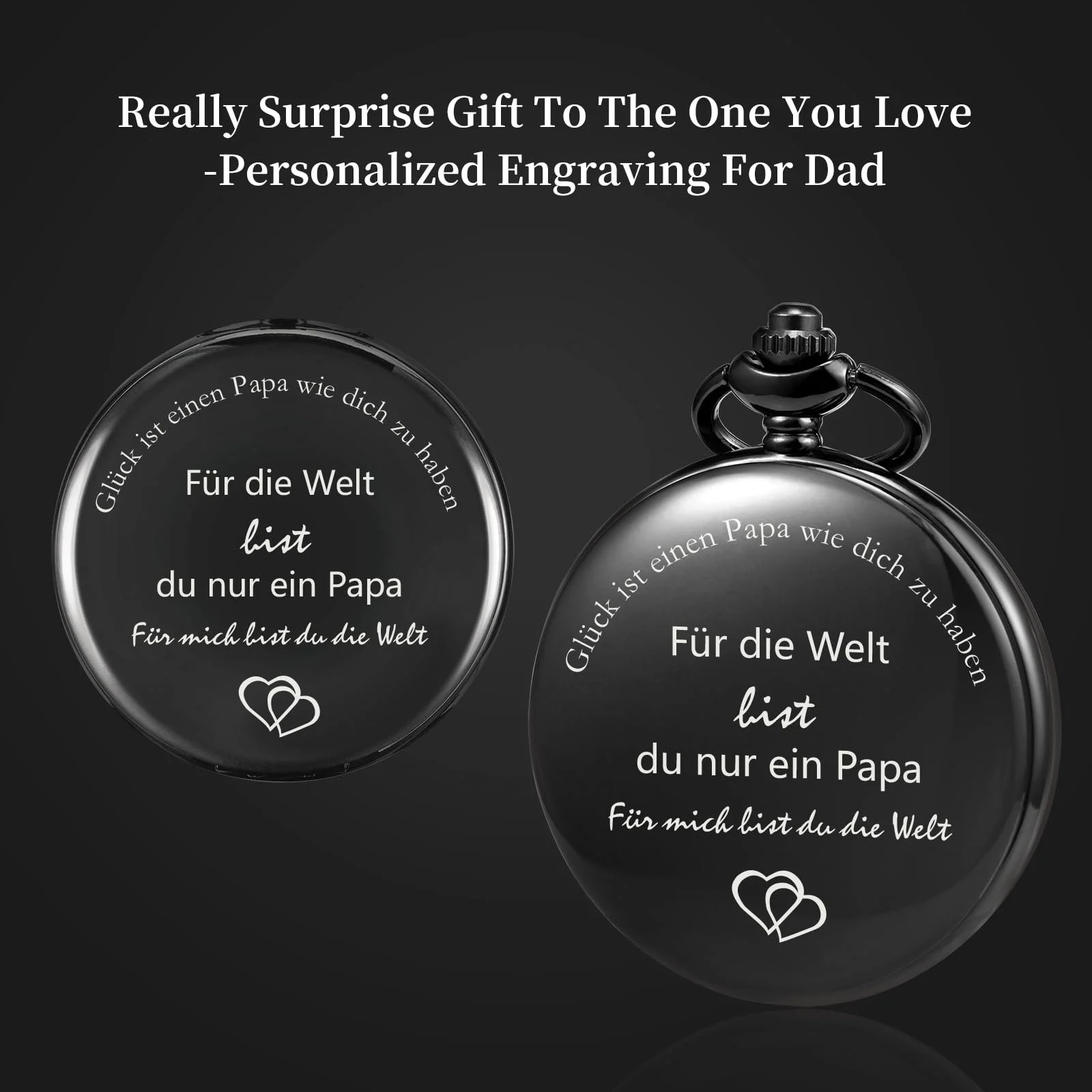 Кишеньковий годинник TREEWETO Чоловічий для тата Чорний з ланцюжком, чорний, фото №3 Кишеньковий годинник TREEWETO Чоловічий для тата Чорний з ланцюжком, чорний, фото №3