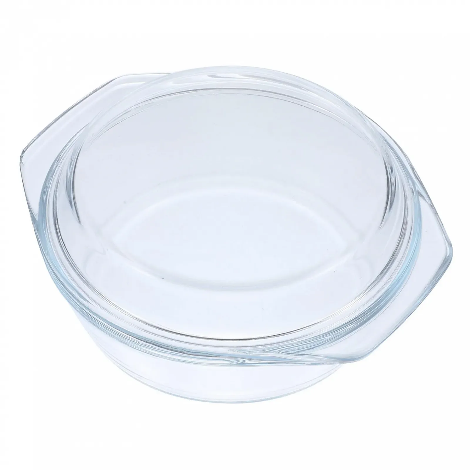 Скляна форма для запікання з кришкою та ручками кругла для мікрохвильової печі та духовки, фото №1