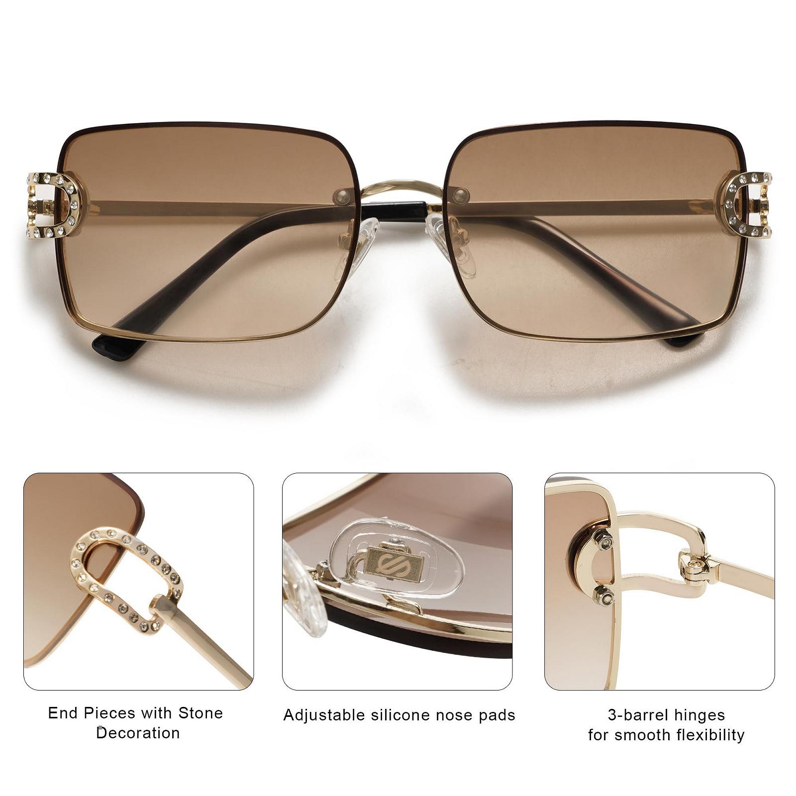 Сонцезахисні окуляри Без оправи Sojos Ретро Квадратні Прямокутні Металеві, фото №4