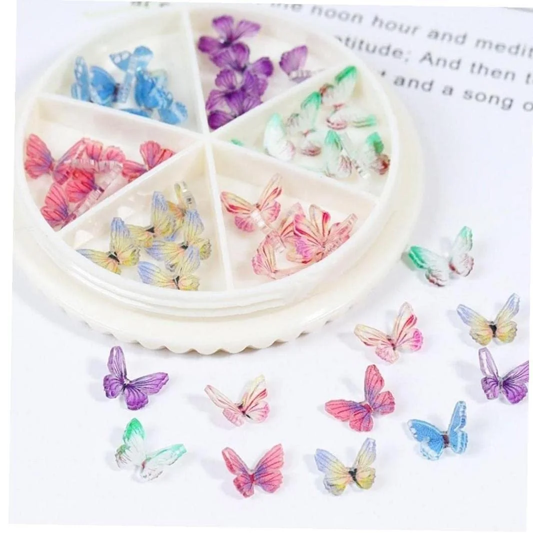 Украшения для ногтей Бабочки 3D Разноцветный набор Миниатюрные смоляные украшения Бабочки DIY дизайн украшения для ногтей аксессуары, фото №6